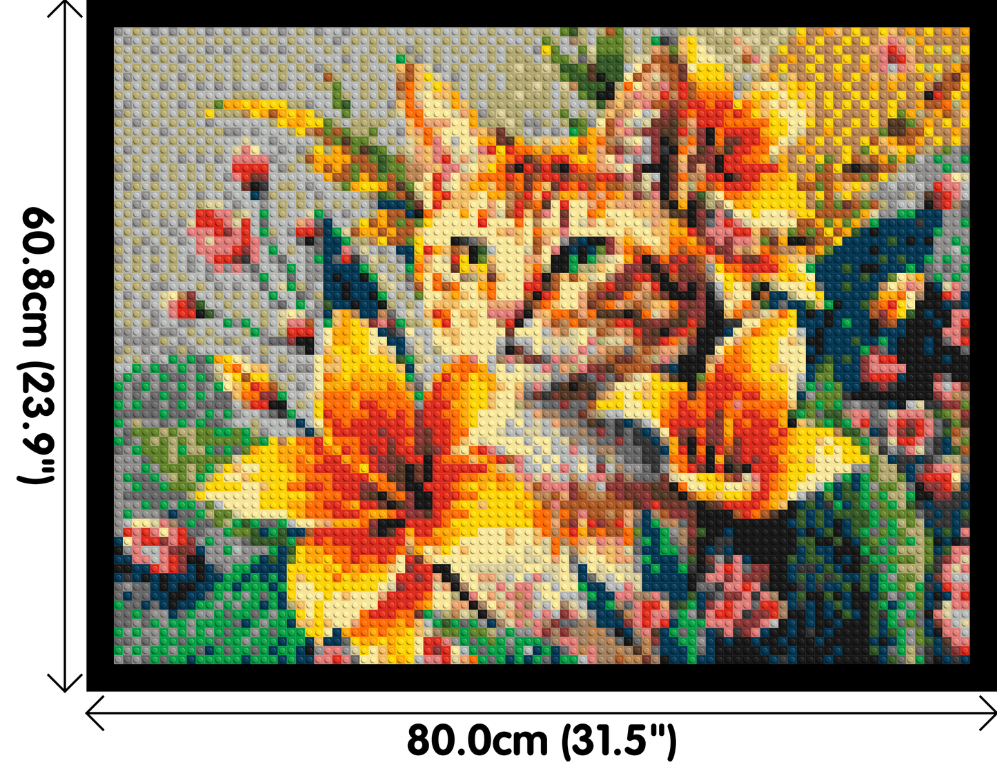 Ginger Tabby Cat with Orange Lilies and Pink Blossoms Illustration - Brick Art Mosaic Kit 4x3 large