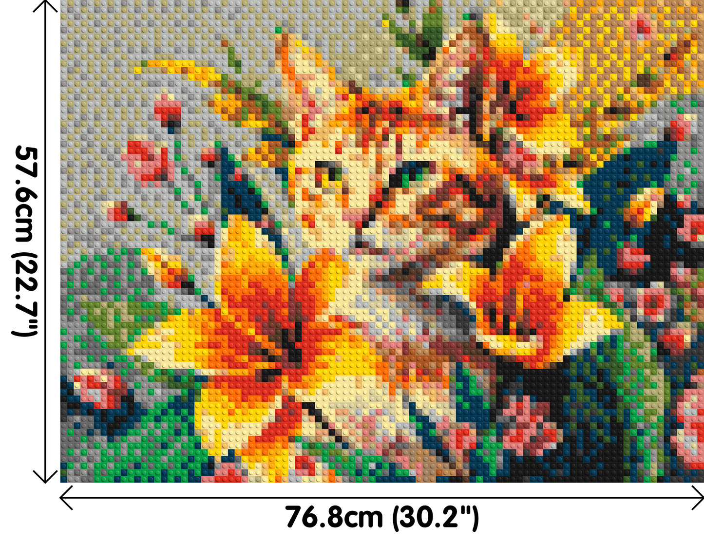 Ginger Tabby Cat with Orange Lilies and Pink Blossoms Illustration - Brick Art Mosaic Kit 4x3 large
