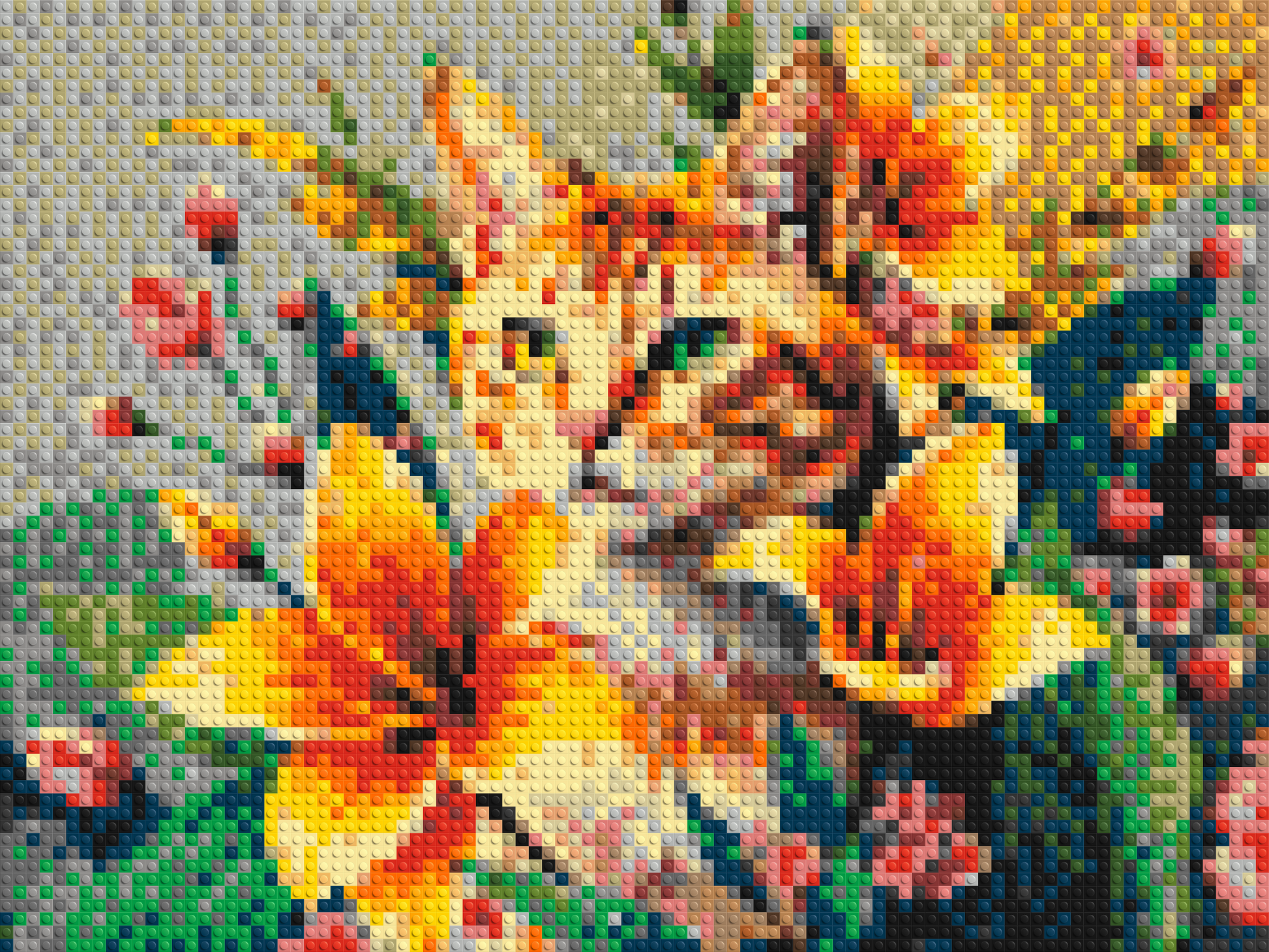 Ginger Tabby Cat with Orange Lilies and Pink Blossoms Illustration - Brick Art Mosaic Kit 4x3 large