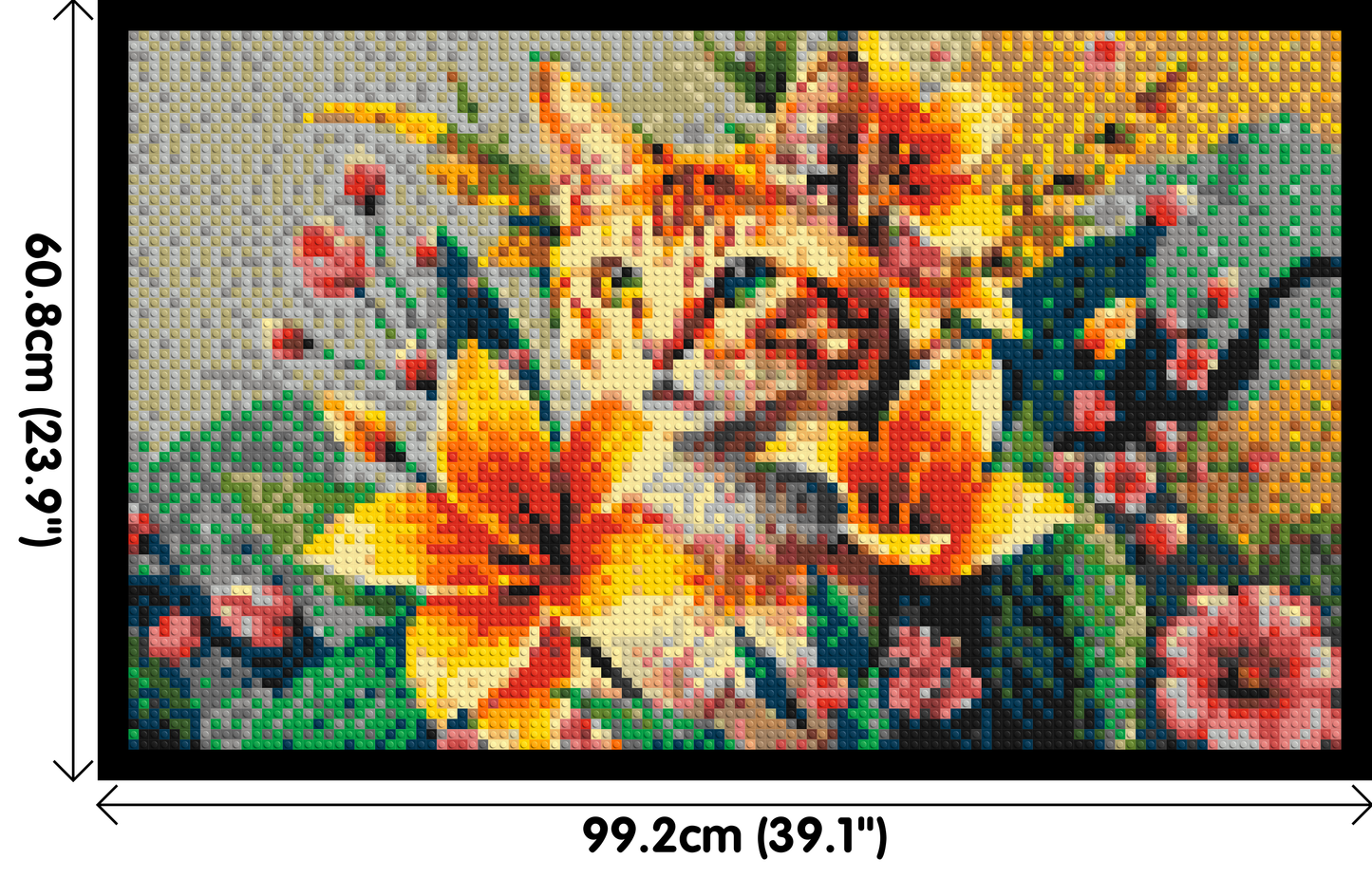 Ginger Tabby Cat with Orange Lilies and Pink Blossoms Illustration - Brick Art Mosaic Kit 5x3 large