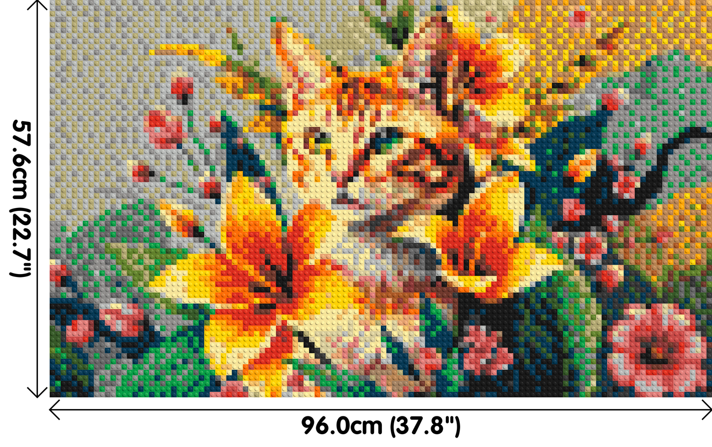 Ginger Tabby Cat with Orange Lilies and Pink Blossoms Illustration - Brick Art Mosaic Kit 5x3 large