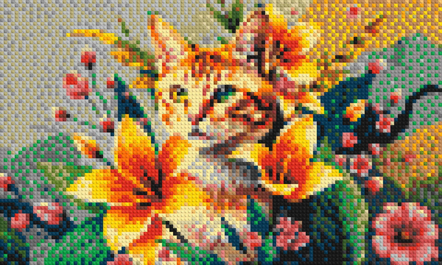Ginger Tabby Cat with Orange Lilies and Pink Blossoms Illustration - Brick Art Mosaic Kit 5x3 large