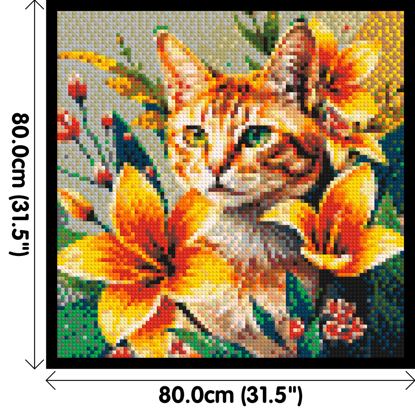 Ginger Tabby Cat with Orange Lilies and Pink Blossoms Illustration - Brick Art Mosaic Kit 4x4 large