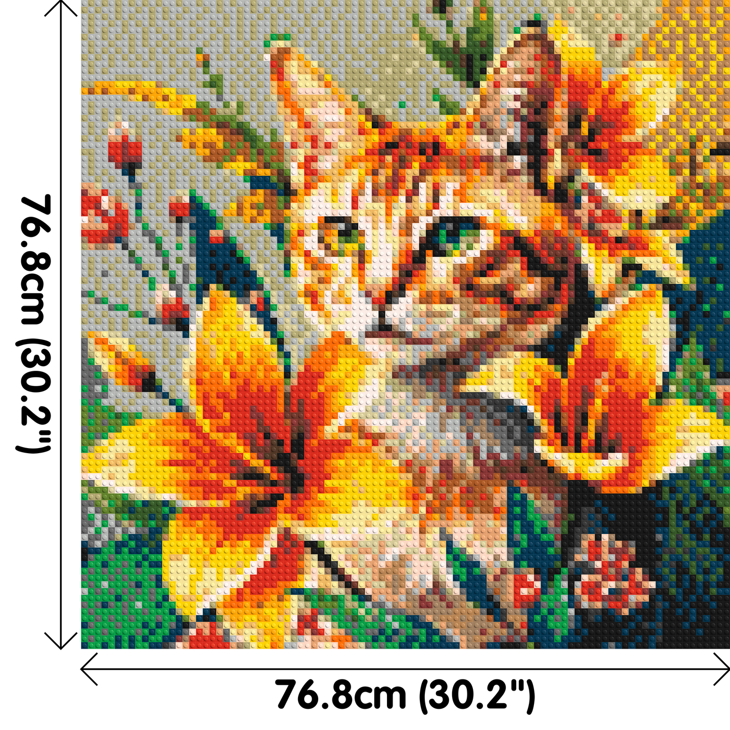 Ginger Tabby Cat with Orange Lilies and Pink Blossoms Illustration - Brick Art Mosaic Kit 4x4 large