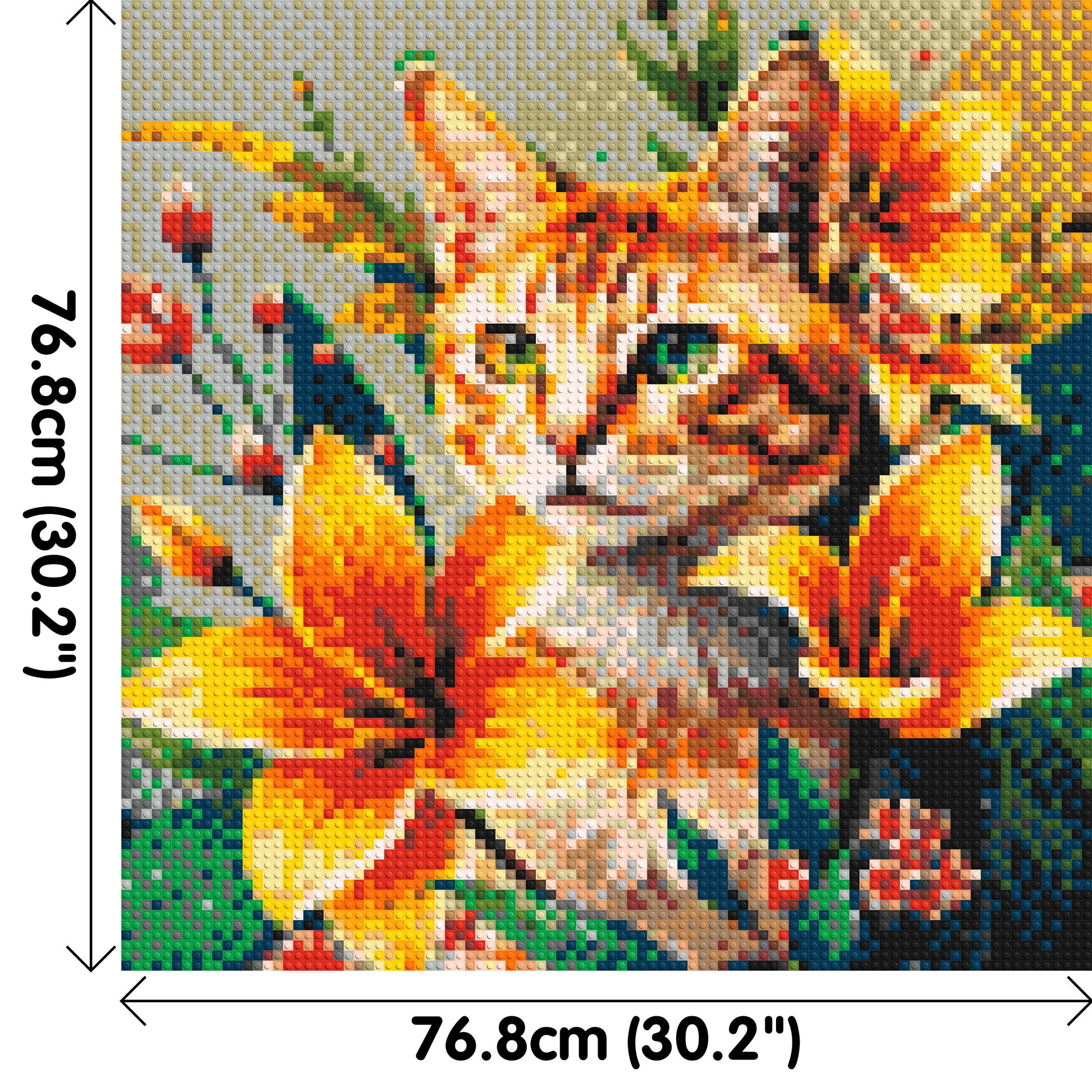 Ginger Tabby Cat with Orange Lilies and Pink Blossoms Illustration - Brick Art Mosaic Kit 4x4 dimensions