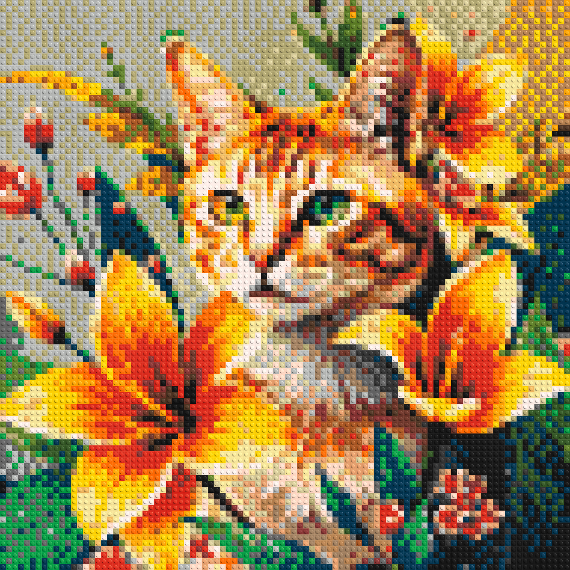 Ginger Tabby Cat with Orange Lilies and Pink Blossoms Illustration - Brick Art Mosaic Kit 4x4 large