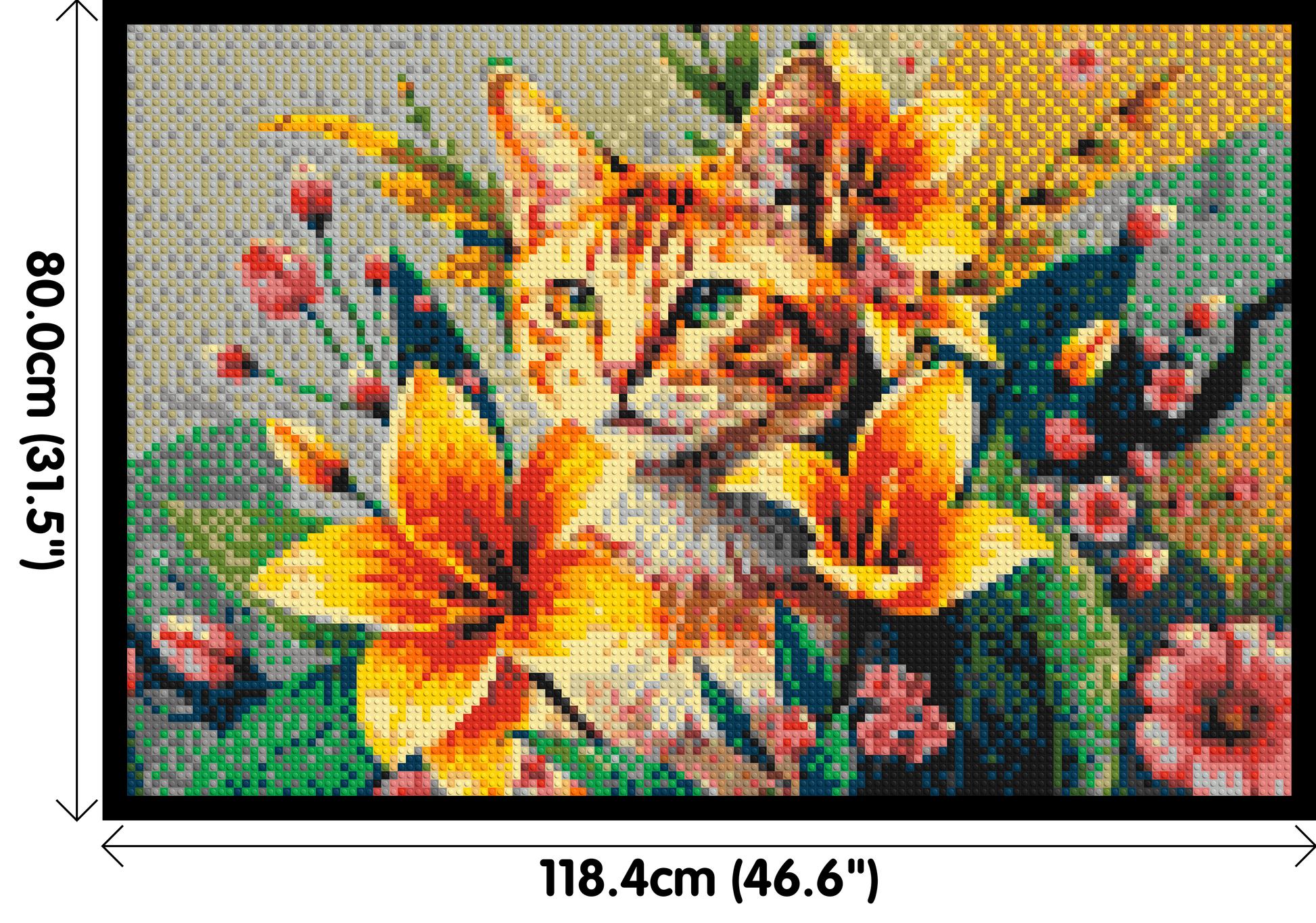 Ginger Tabby Cat with Orange Lilies and Pink Blossoms Illustration - Brick Art Mosaic Kit 6x4 dimensions with frame