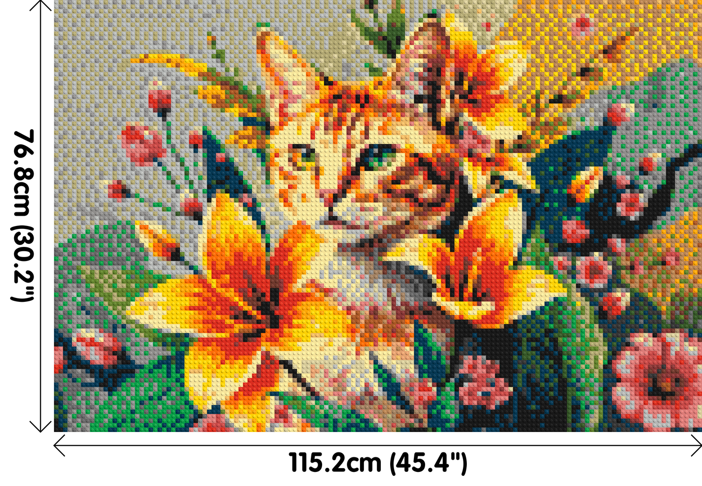 Ginger Tabby Cat with Orange Lilies and Pink Blossoms Illustration - Brick Art Mosaic Kit 6x4 large