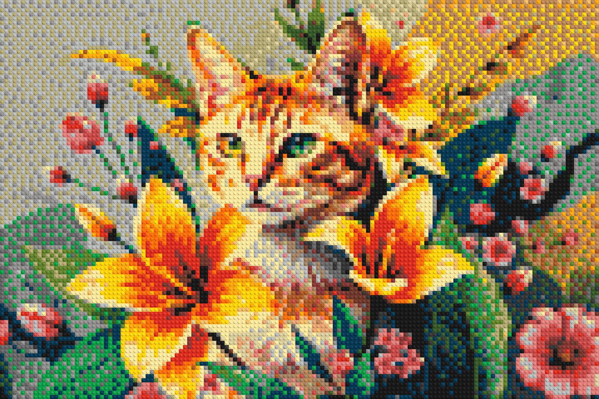 Ginger Tabby Cat with Orange Lilies and Pink Blossoms Illustration - Brick Art Mosaic Kit 6x4 large