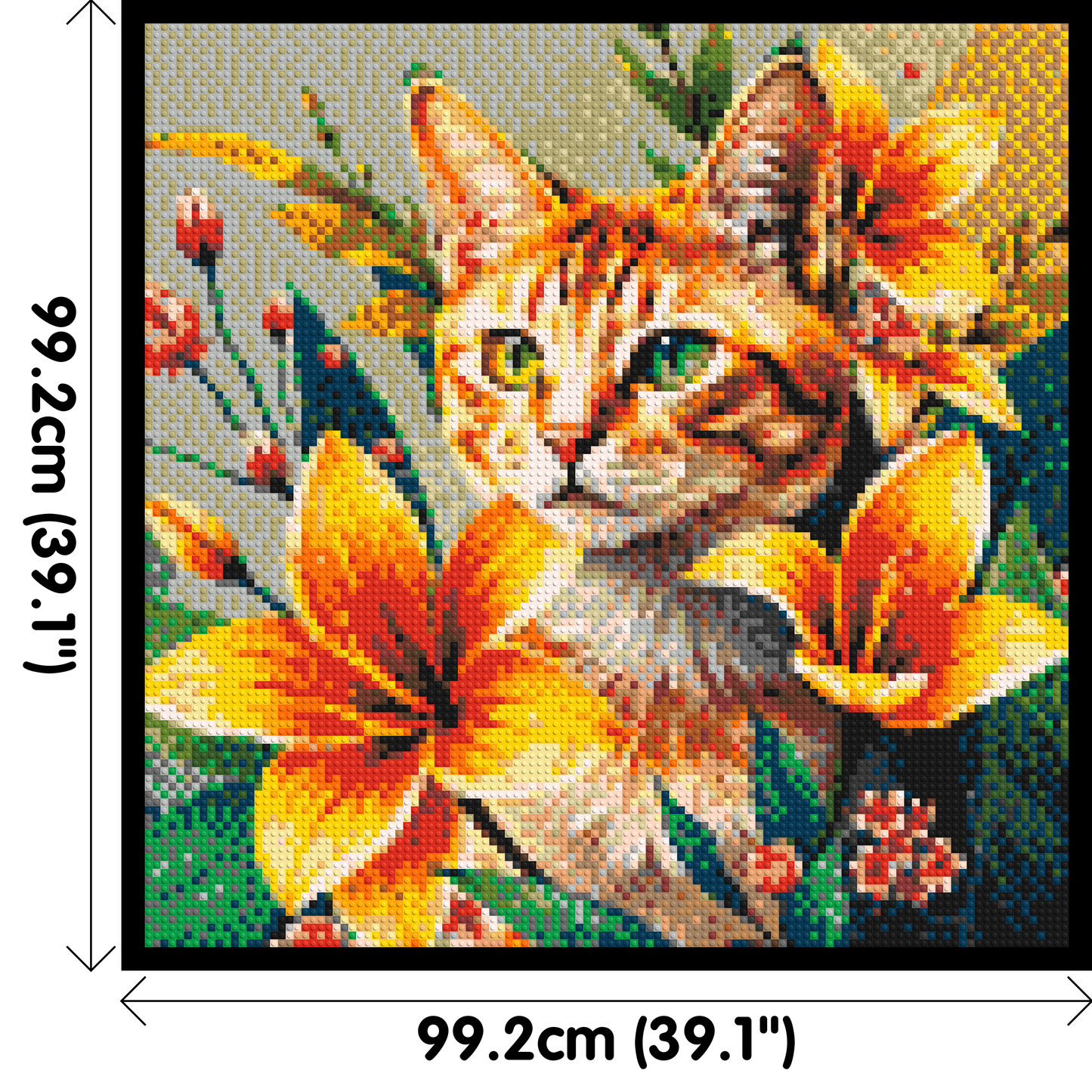 Ginger Tabby Cat with Orange Lilies and Pink Blossoms Illustration - Brick Art Mosaic Kit 5x5 large