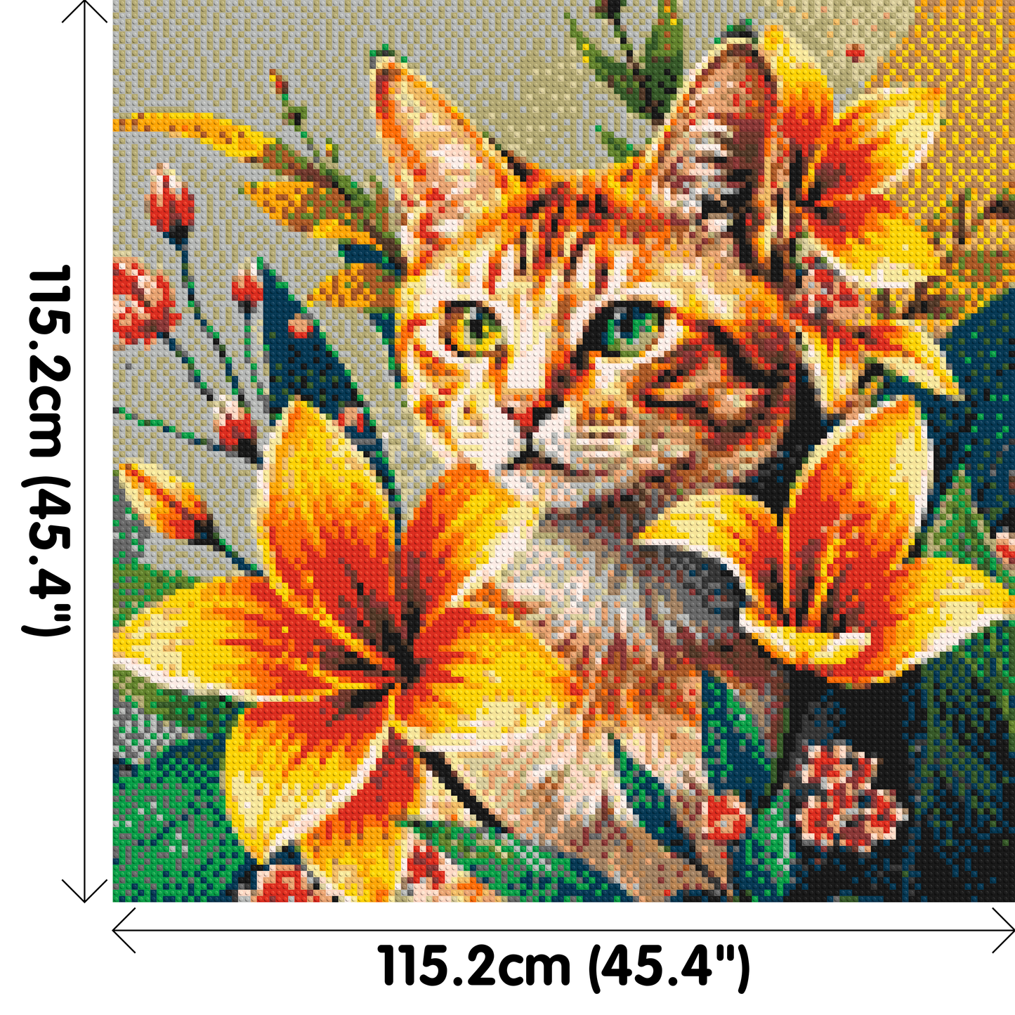 Ginger Tabby Cat with Orange Lilies and Pink Blossoms Illustration - Brick Art Mosaic Kit 6x6 large