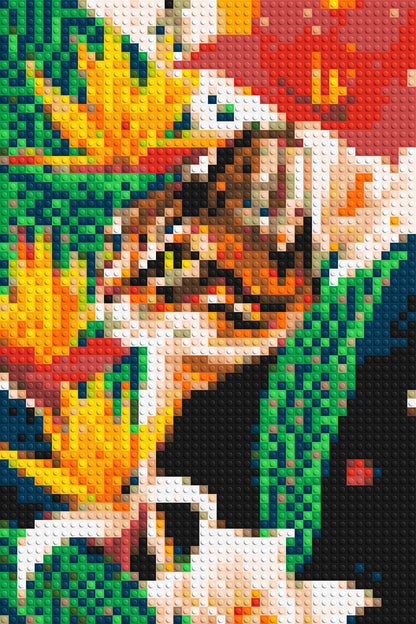Tabby Cat with Birds of Paradise Illustration - Brick Art Mosaic Kit 2x3 large