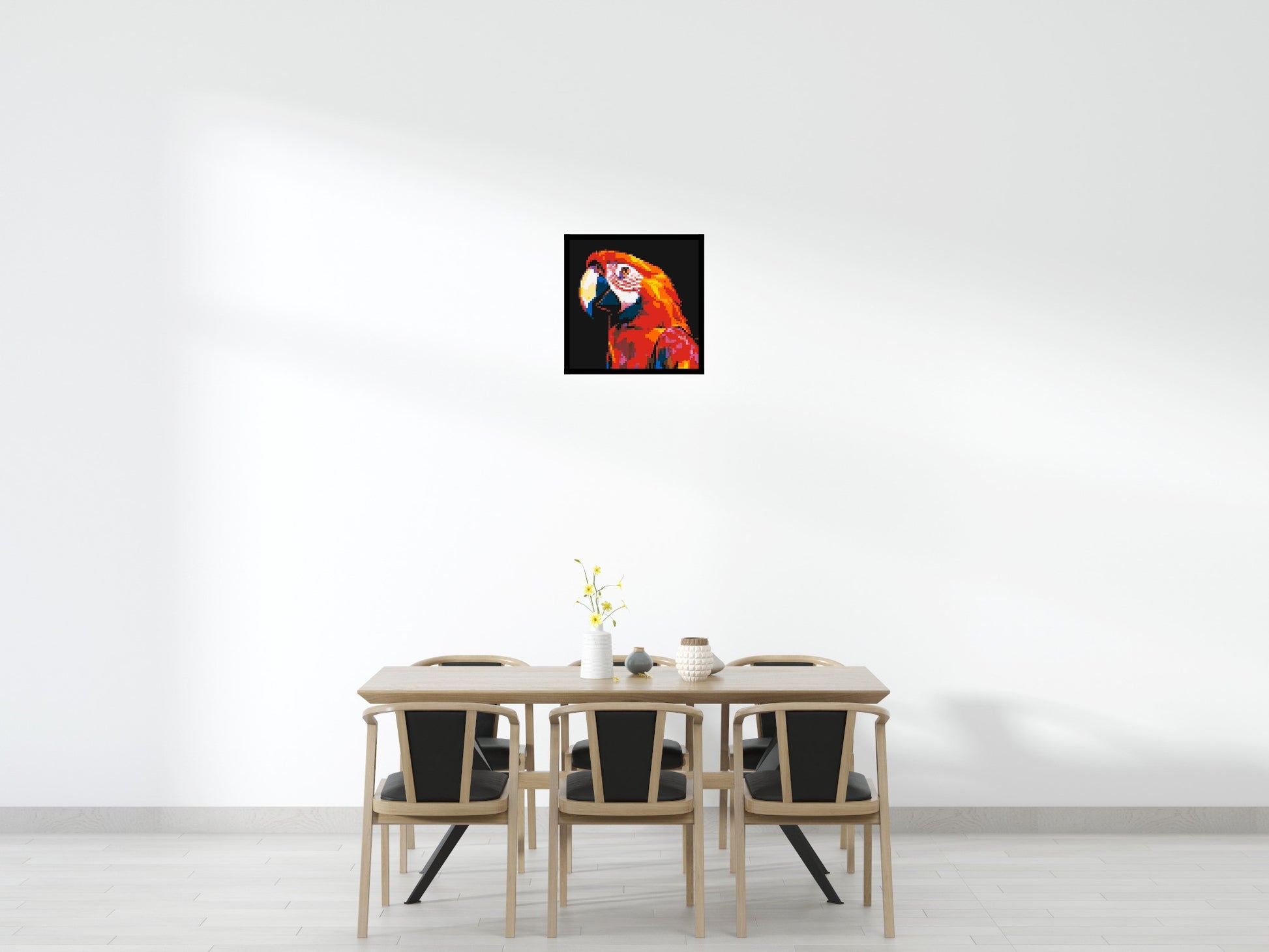Scarlet Macaw Geometric Pop Art - Brick Art Mosaic Kit 3x3 scene with frame