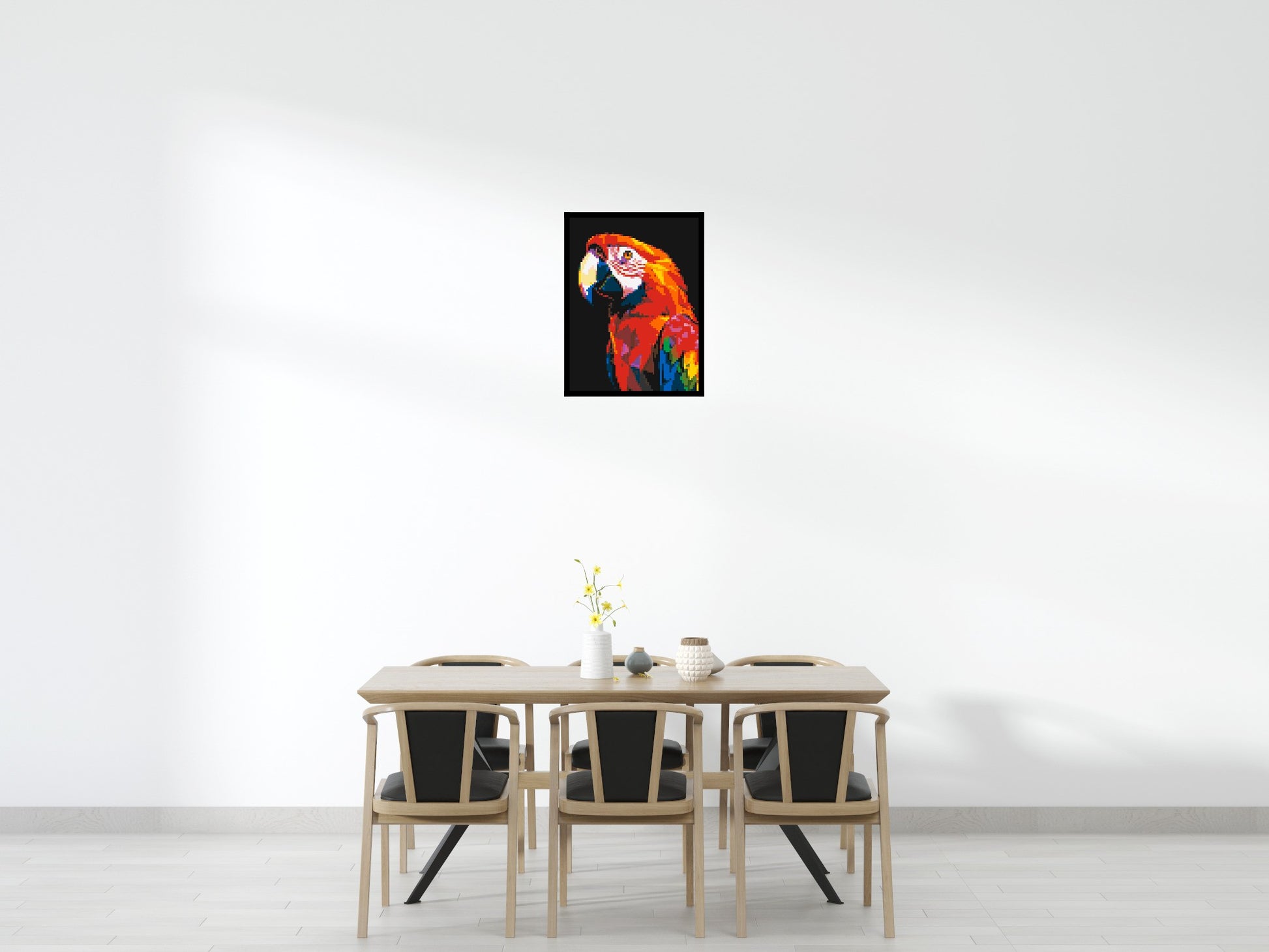 Scarlet Macaw Geometric Pop Art - Brick Art Mosaic Kit 3x4 scene with frame