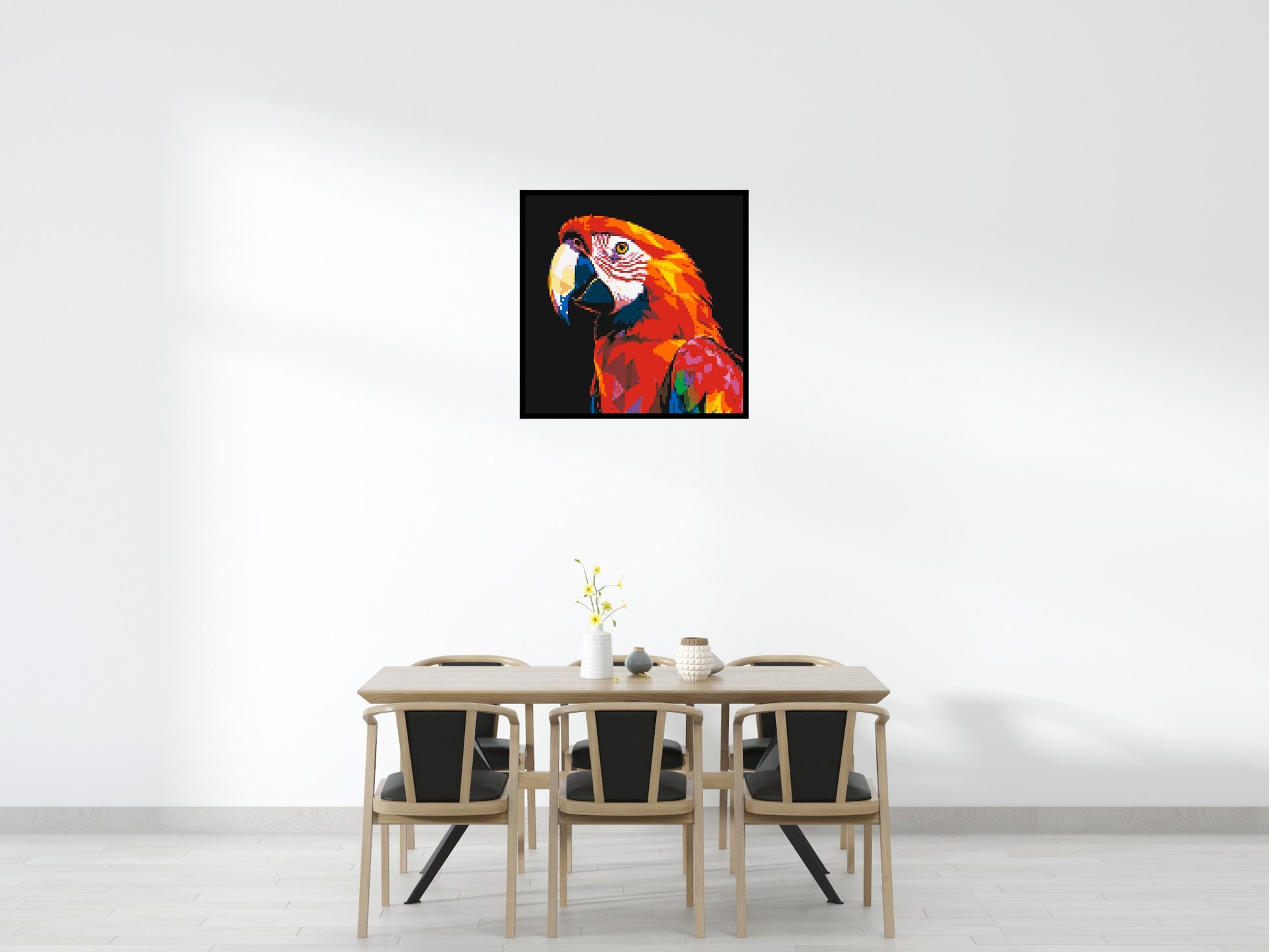 Scarlet Macaw Geometric Pop Art - Brick Art Mosaic Kit 5x5 scene with frame
