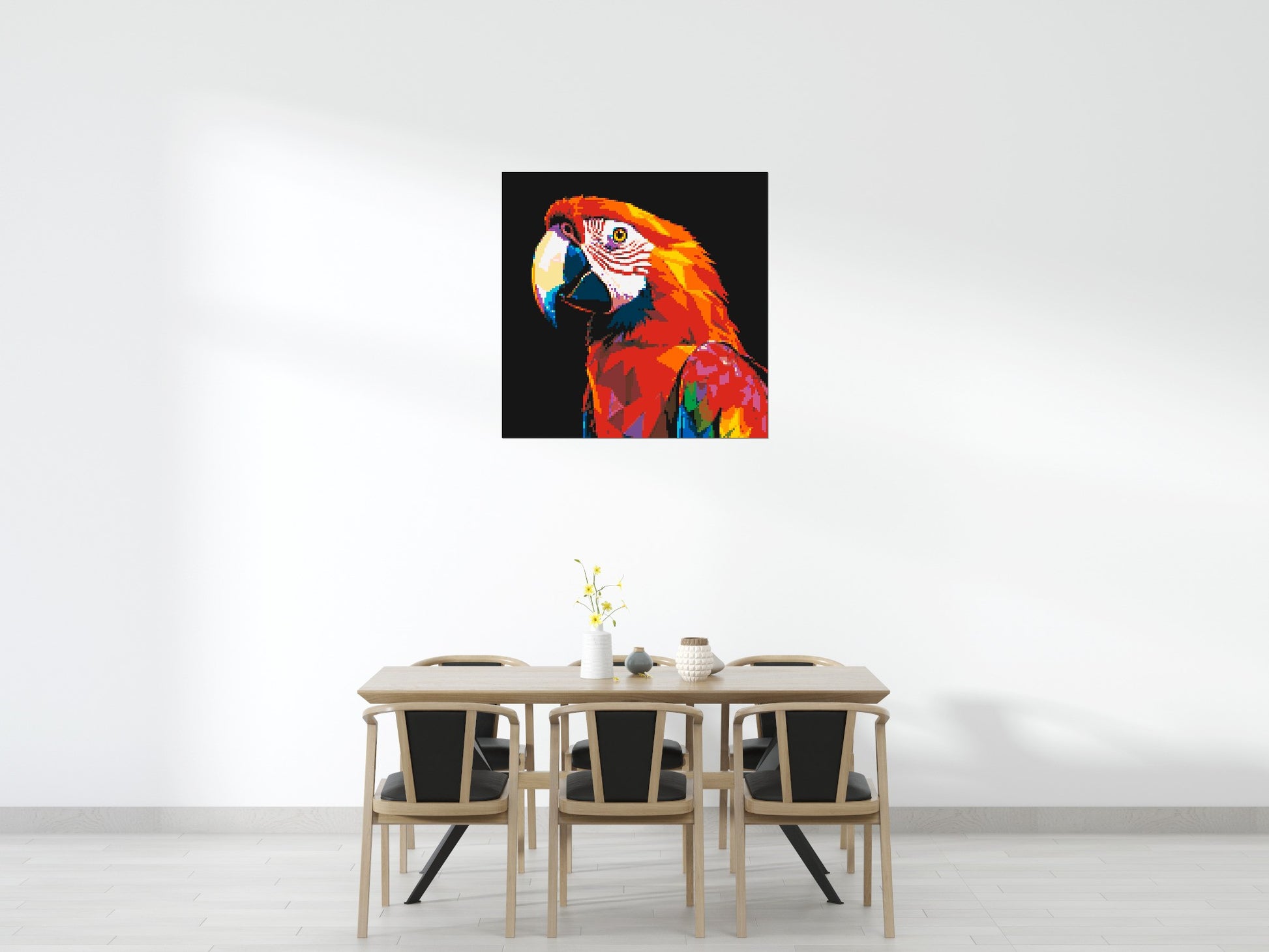 Scarlet Macaw Geometric Pop Art - Brick Art Mosaic Kit 6x6 scene