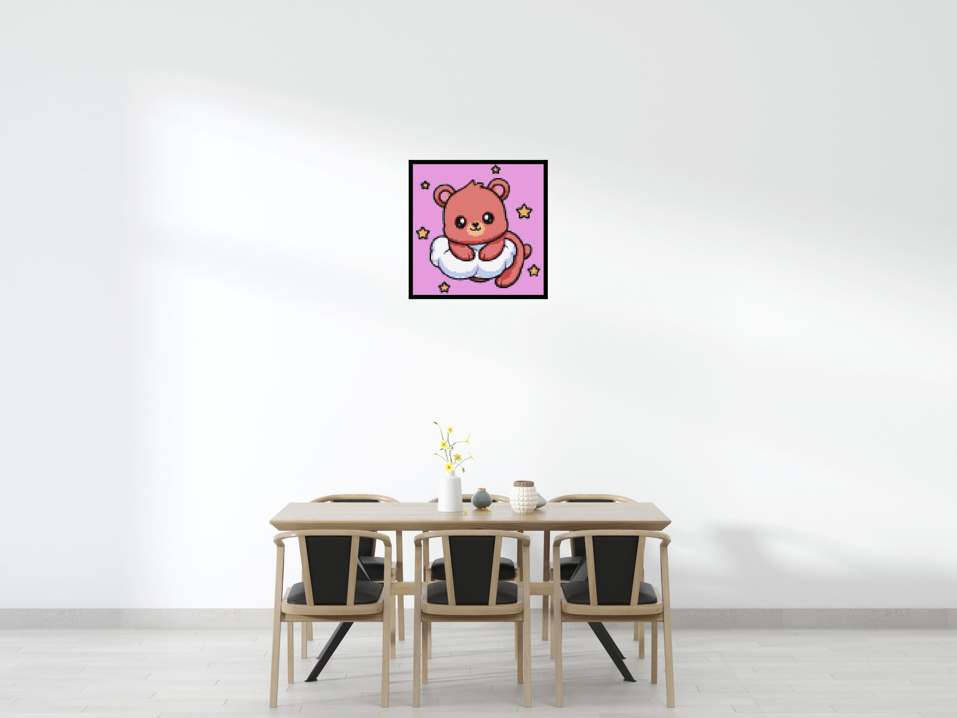 Cute Bear on Cloud with Stars Cartoon Art - Brick Art Mosaic Kit 4x4 scene with frame