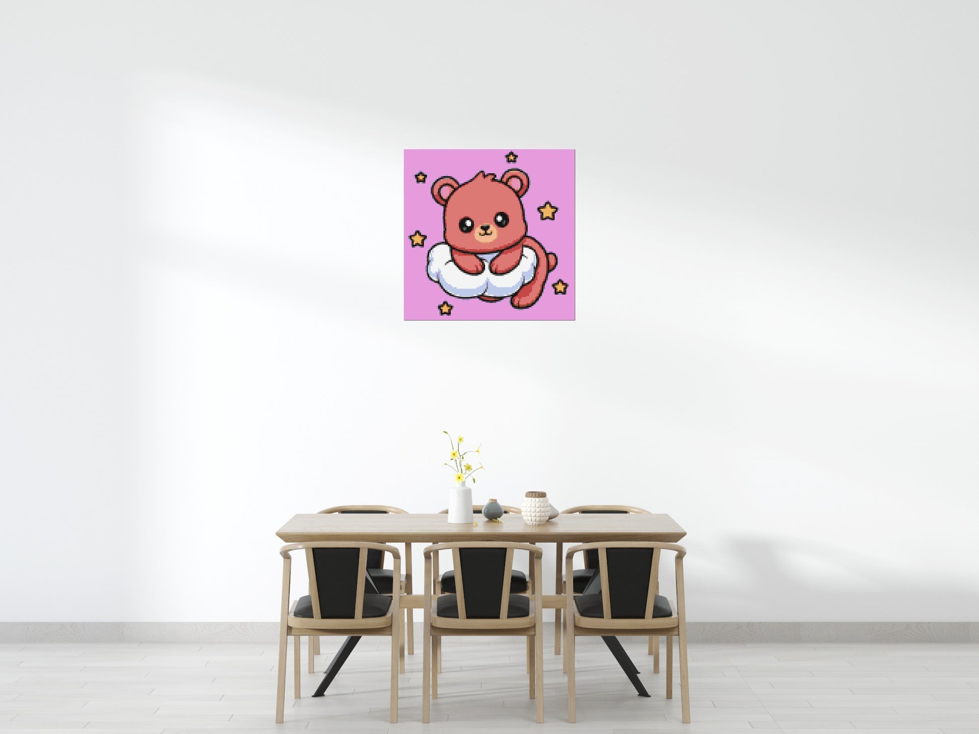 Cute Bear on Cloud with Stars Cartoon Art - Brick Art Mosaic Kit 5x5 scene