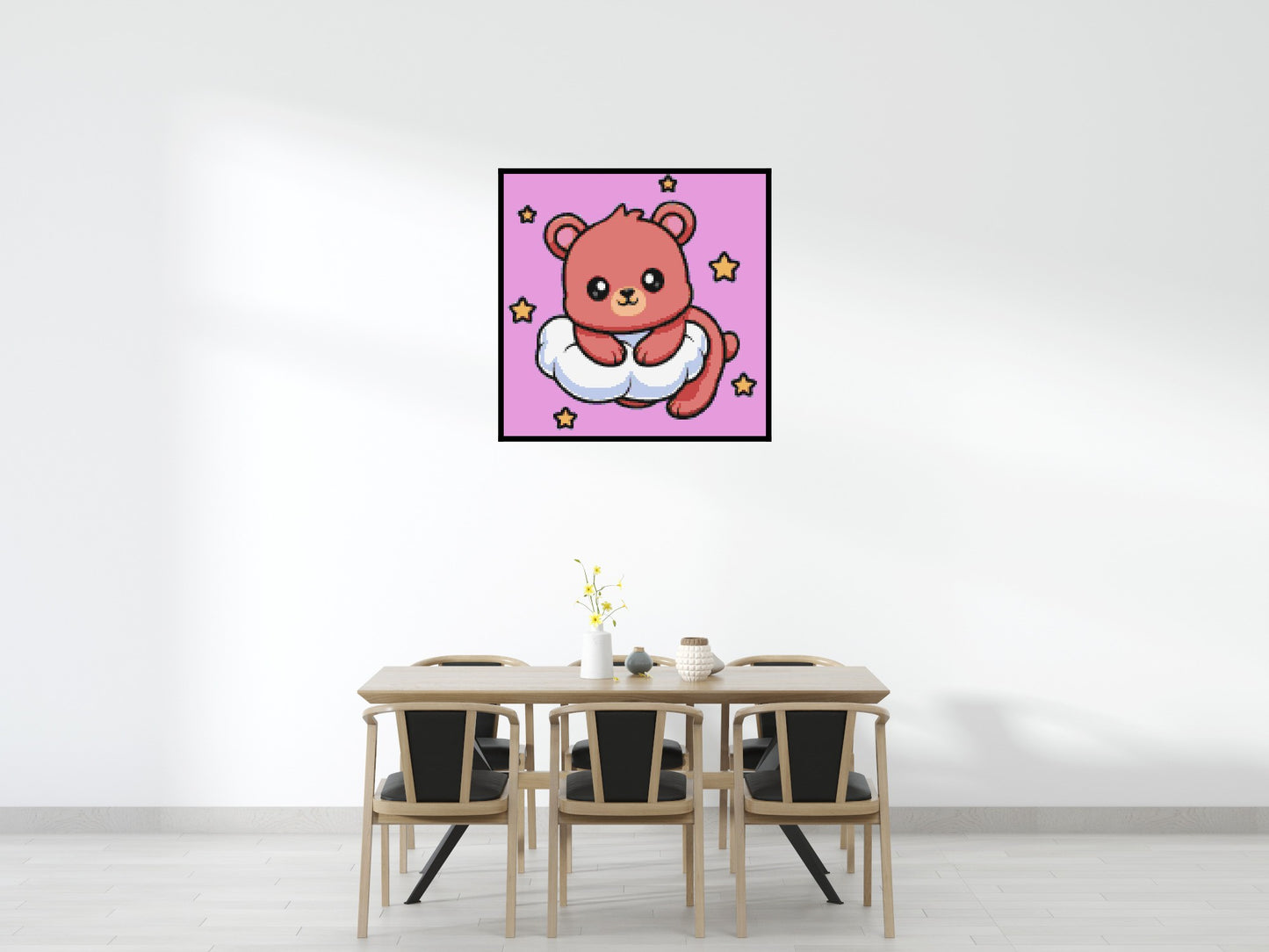 Cute Bear on Cloud with Stars Cartoon Art - Brick Art Mosaic Kit 6x6 large