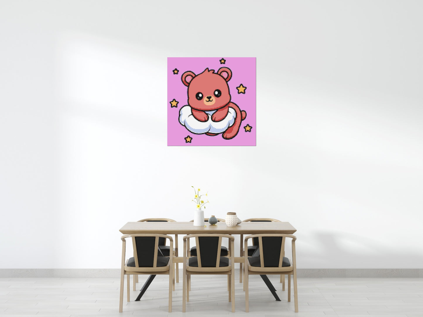 Cute Bear on Cloud with Stars Cartoon Art - Brick Art Mosaic Kit 6x6 large