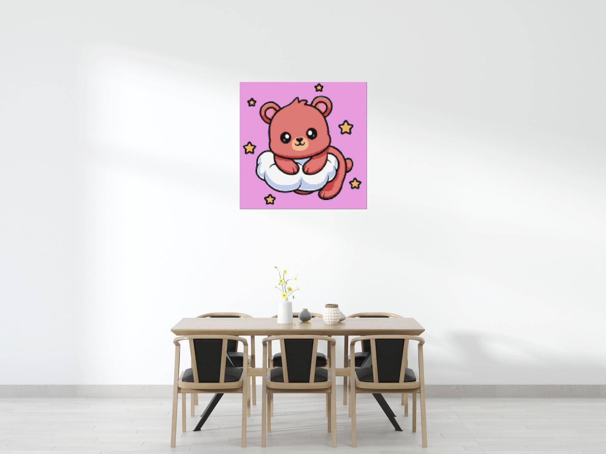 Cute Bear on Cloud with Stars Cartoon Art - Brick Art Mosaic Kit 6x6 scene