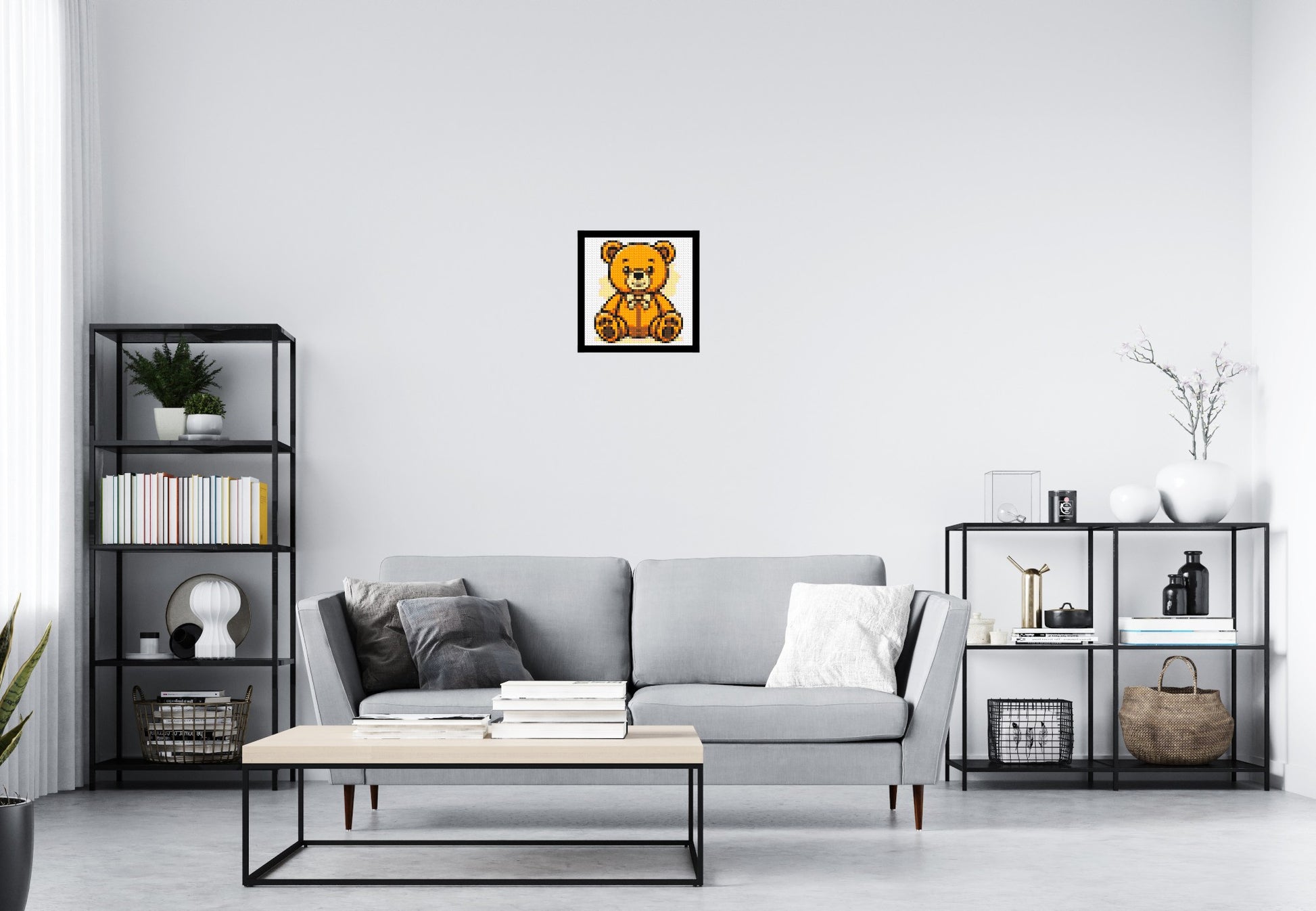 Classic Sitting Teddy Bear with Bow Tie Cartoon Art - Brick Art Mosaic Kit 2x2 scene with frame