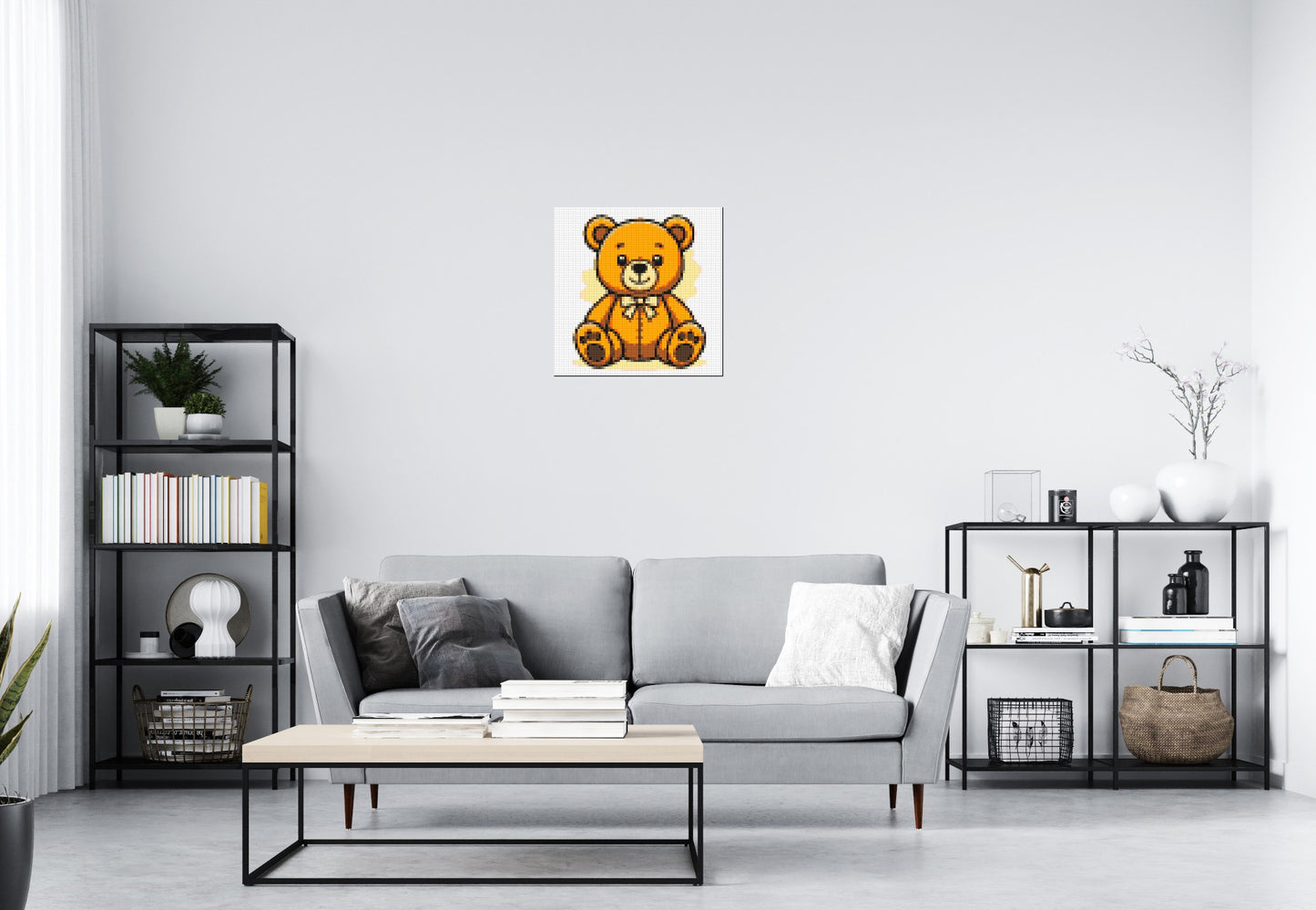 Classic Sitting Teddy Bear with Bow Tie Cartoon Art - Brick Art Mosaic Kit 3x3 large