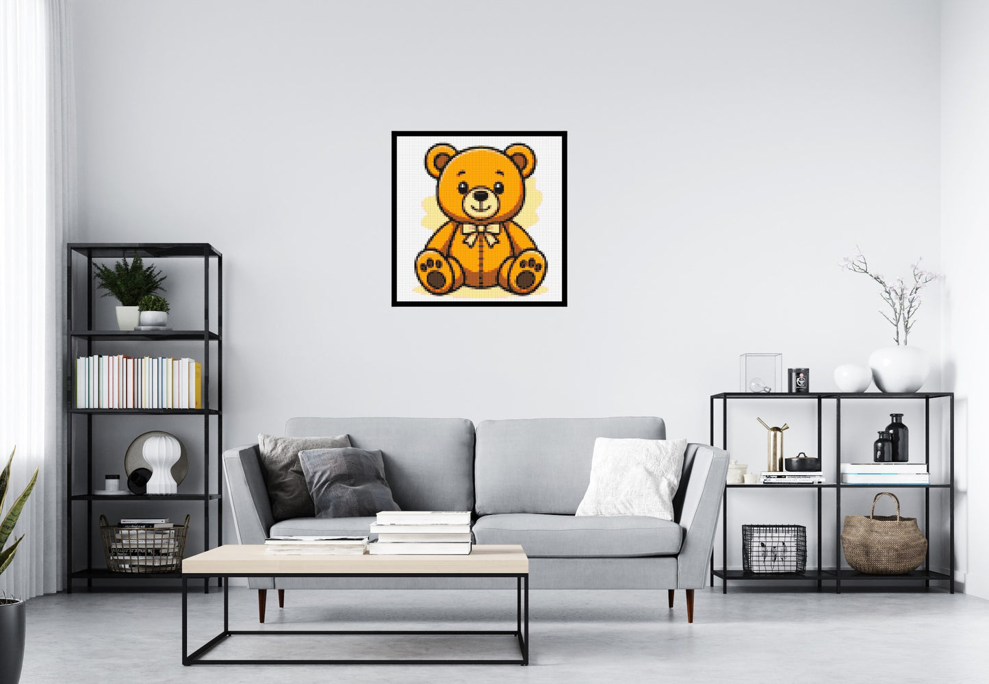 Classic Sitting Teddy Bear with Bow Tie Cartoon Art - Brick Art Mosaic Kit 4x4 large