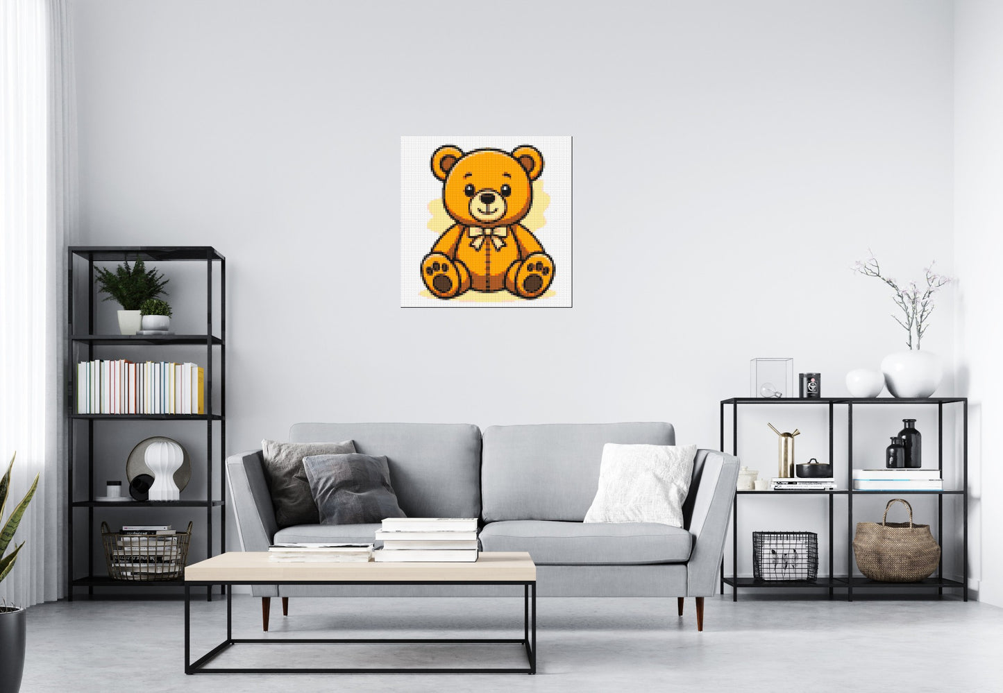 Classic Sitting Teddy Bear with Bow Tie Cartoon Art - Brick Art Mosaic Kit 4x4 large