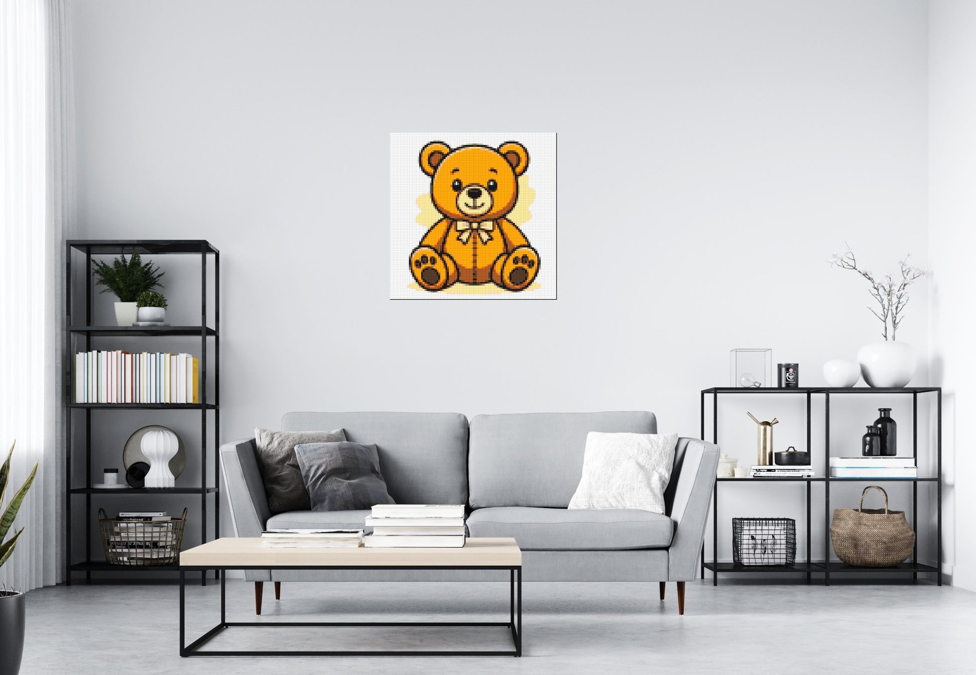 Classic Sitting Teddy Bear with Bow Tie Cartoon Art - Brick Art Mosaic Kit 4x4 scene