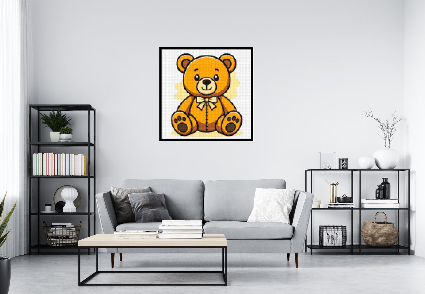 Classic Sitting Teddy Bear with Bow Tie Cartoon Art - Brick Art Mosaic Kit 5x5 large