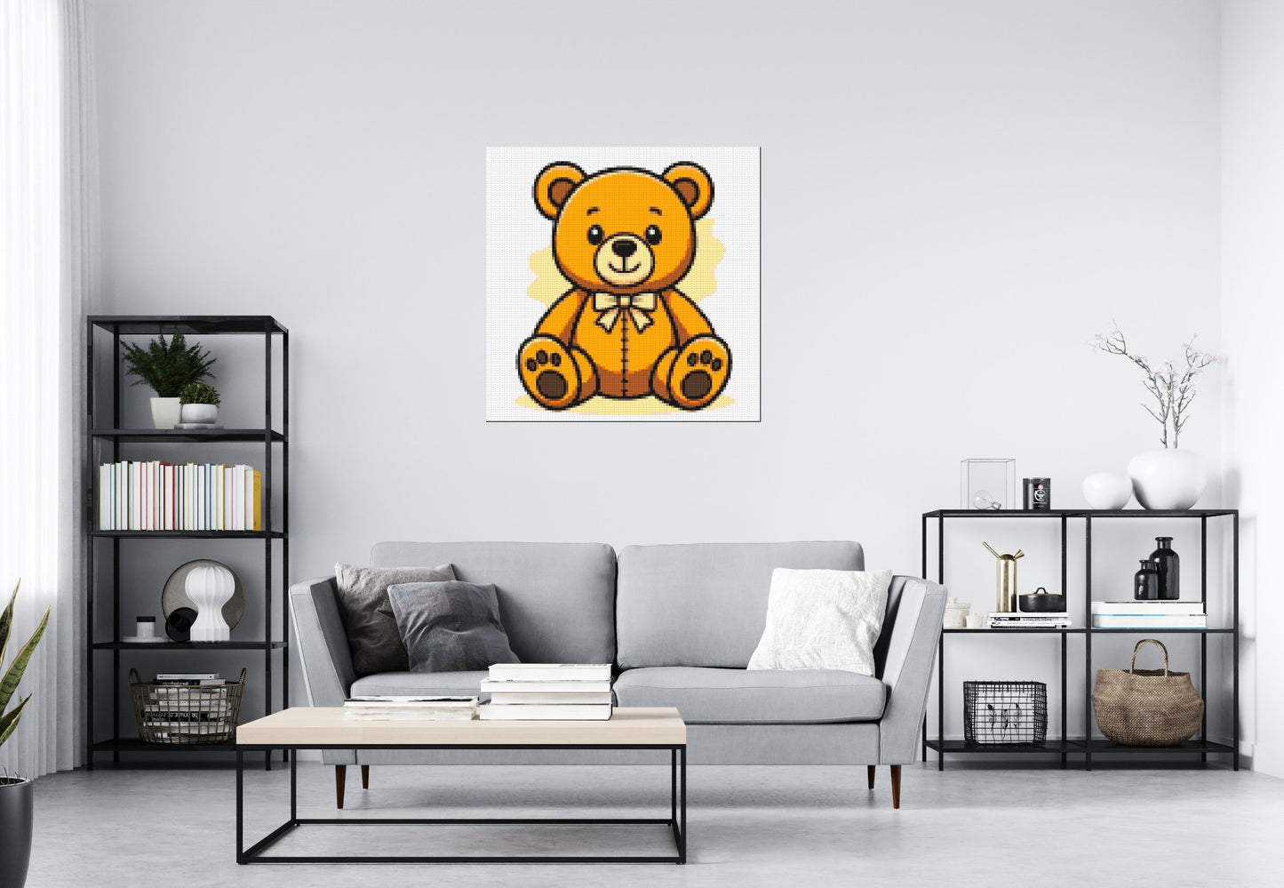 Classic Sitting Teddy Bear with Bow Tie Cartoon Art - Brick Art Mosaic Kit 5x5 large