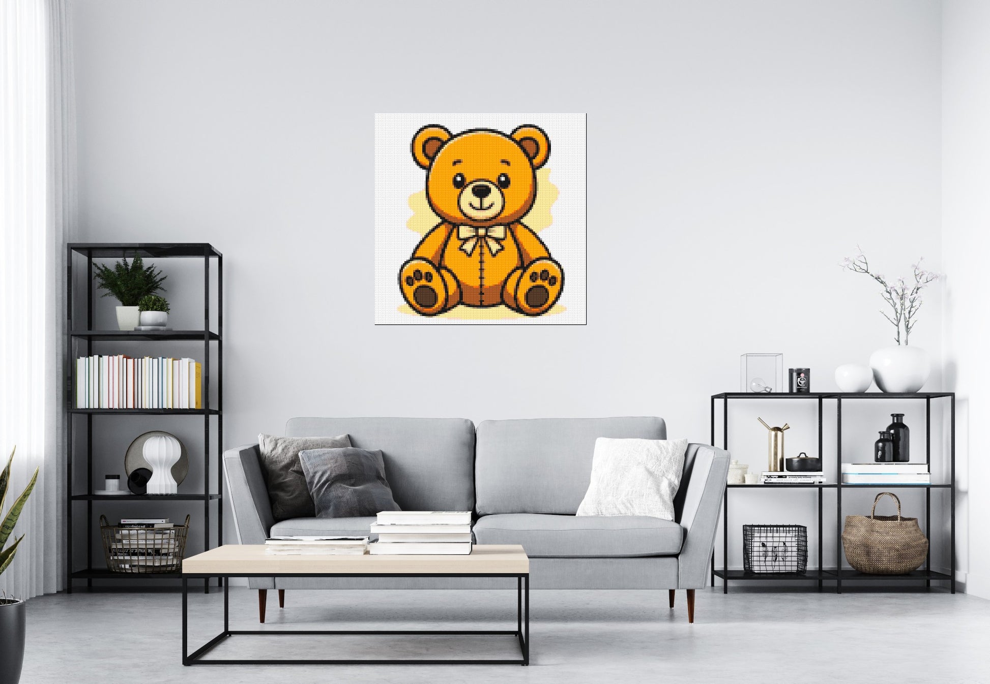 Classic Sitting Teddy Bear with Bow Tie Cartoon Art - Brick Art Mosaic Kit 5x5 scene