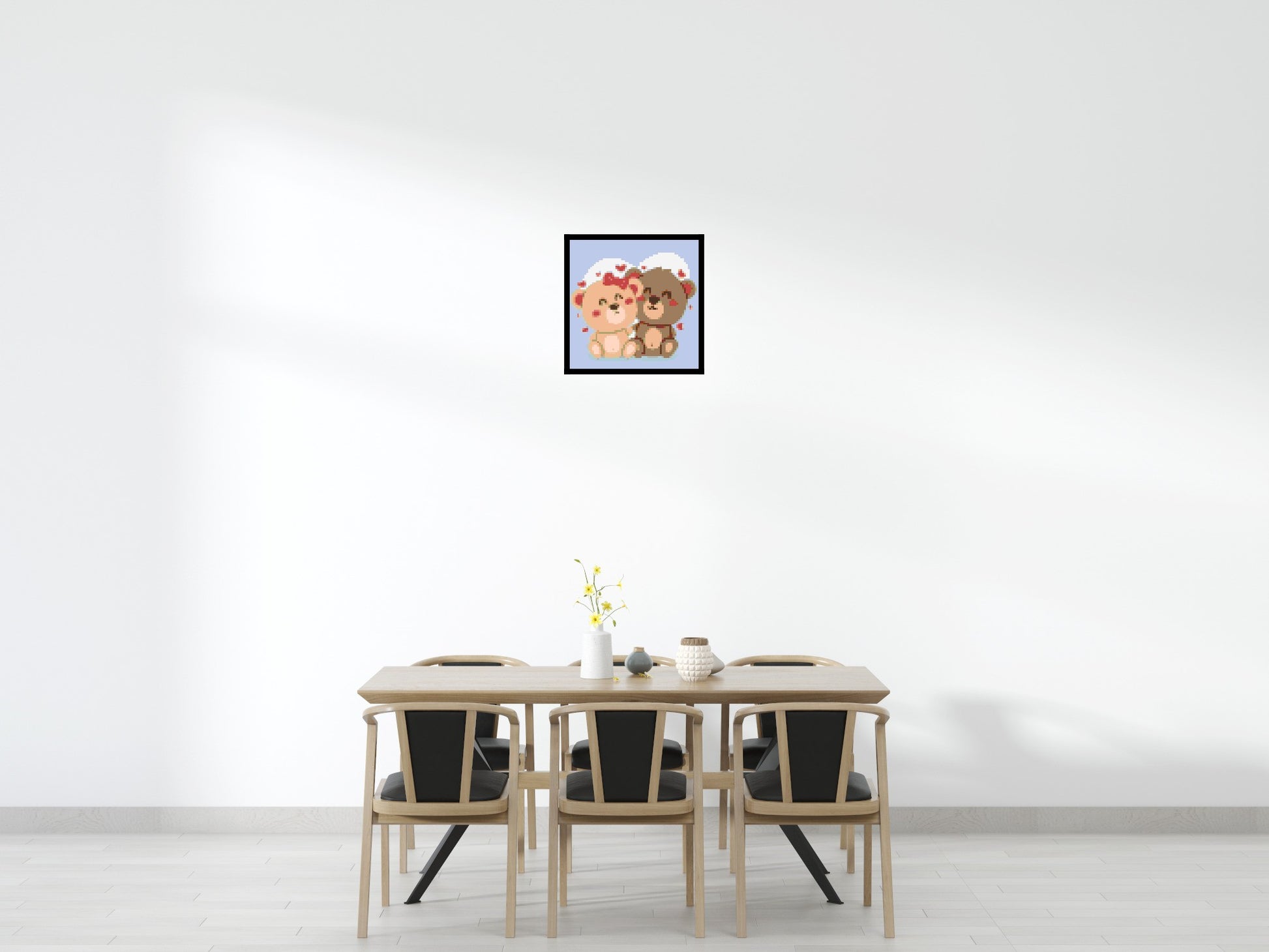 Cute Teddy Bear Couple Kawaii Vector Art - Brick Art Mosaic Kit 3x3 scene with frame