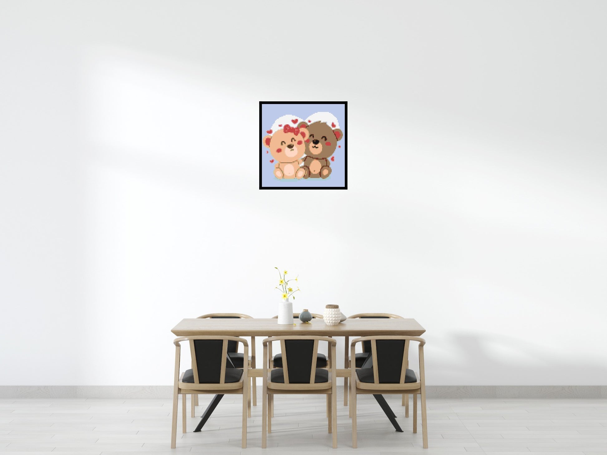 Cute Teddy Bear Couple Kawaii Vector Art - Brick Art Mosaic Kit 4x4 scene with frame