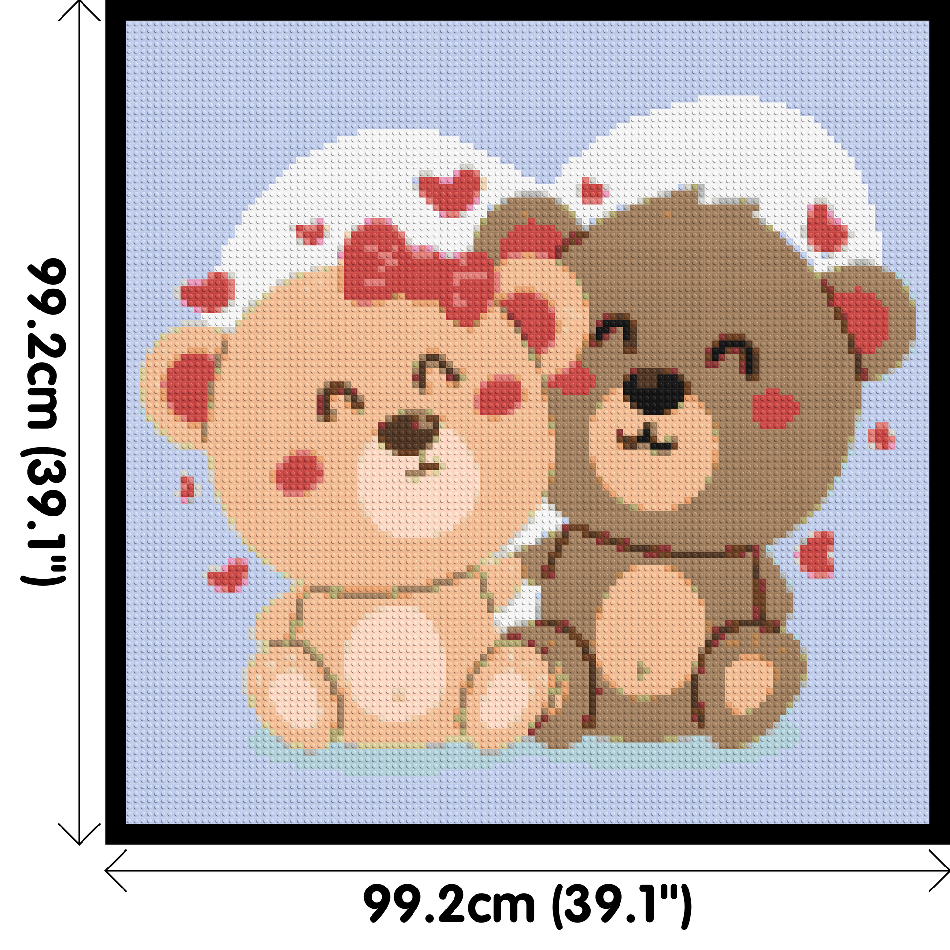Cute Teddy Bear Couple Kawaii Vector Art - Brick Art Mosaic Kit 5x5 dimensions with frame