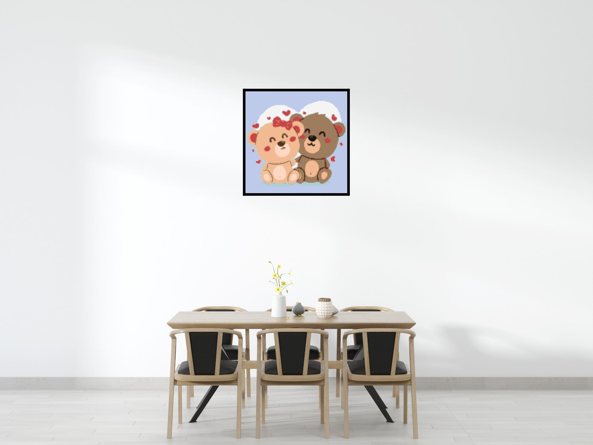Cute Teddy Bear Couple Kawaii Vector Art - Brick Art Mosaic Kit 5x5 scene with frame