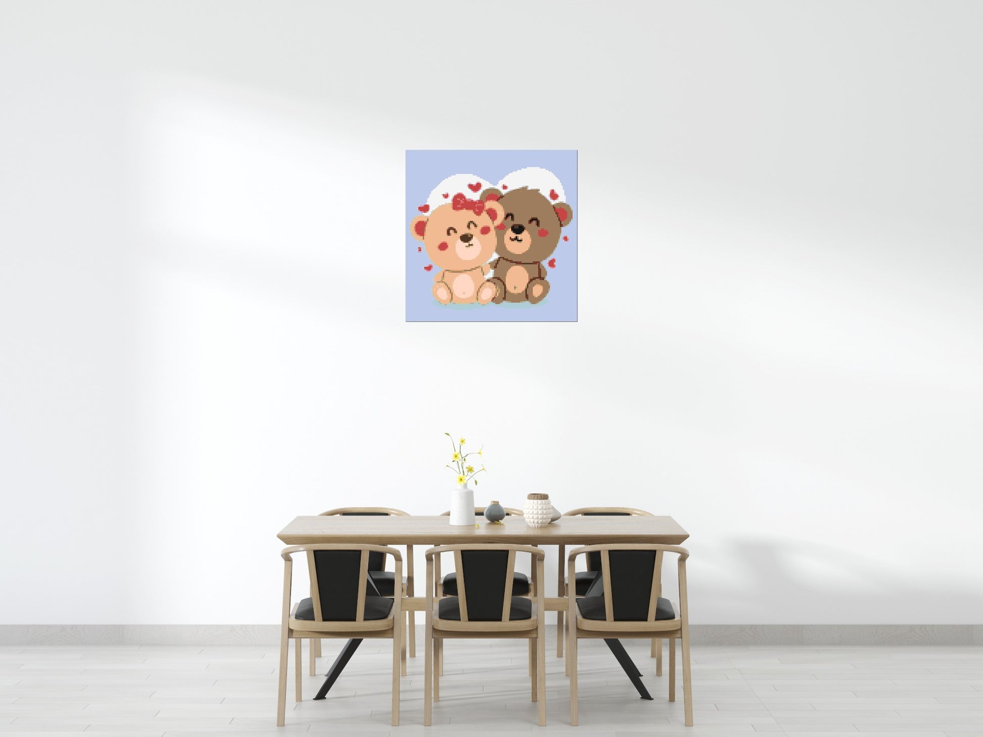 Cute Teddy Bear Couple Kawaii Vector Art - Brick Art Mosaic Kit 5x5 scene
