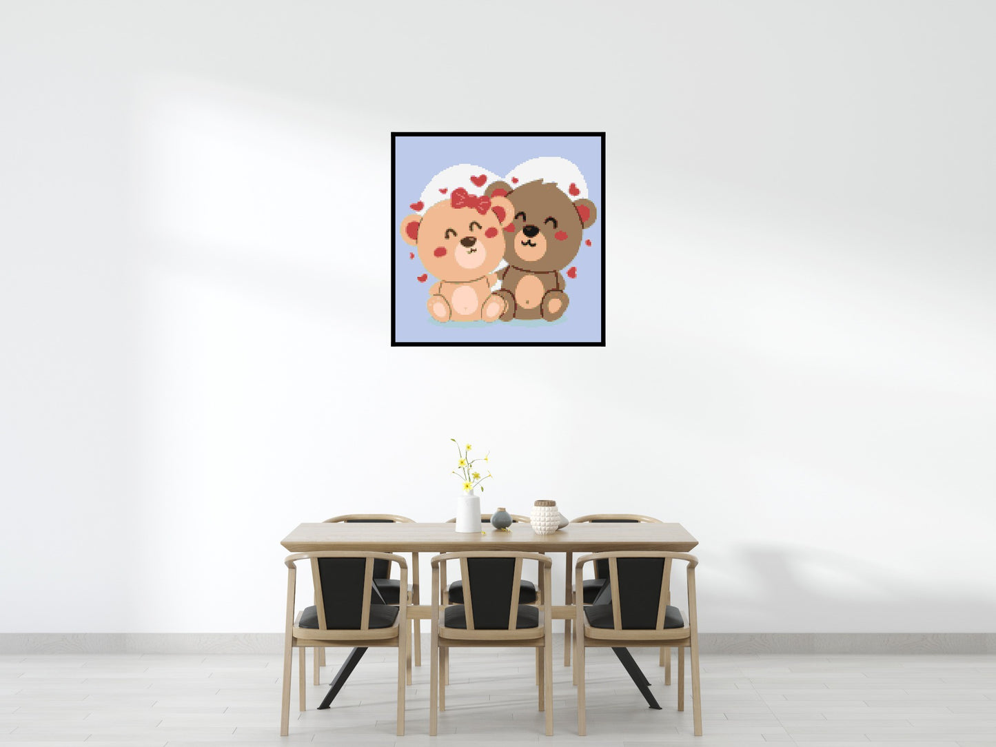 Cute Teddy Bear Couple Kawaii Vector Art - Brick Art Mosaic Kit 6x6 large