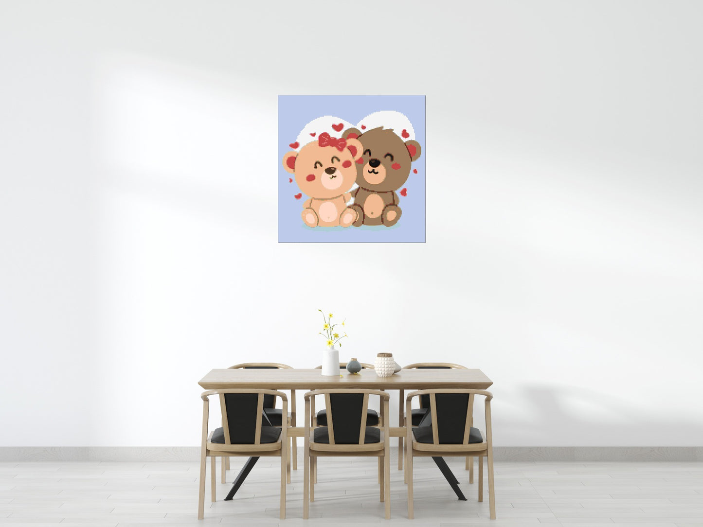 Cute Teddy Bear Couple Kawaii Vector Art - Brick Art Mosaic Kit 6x6 large