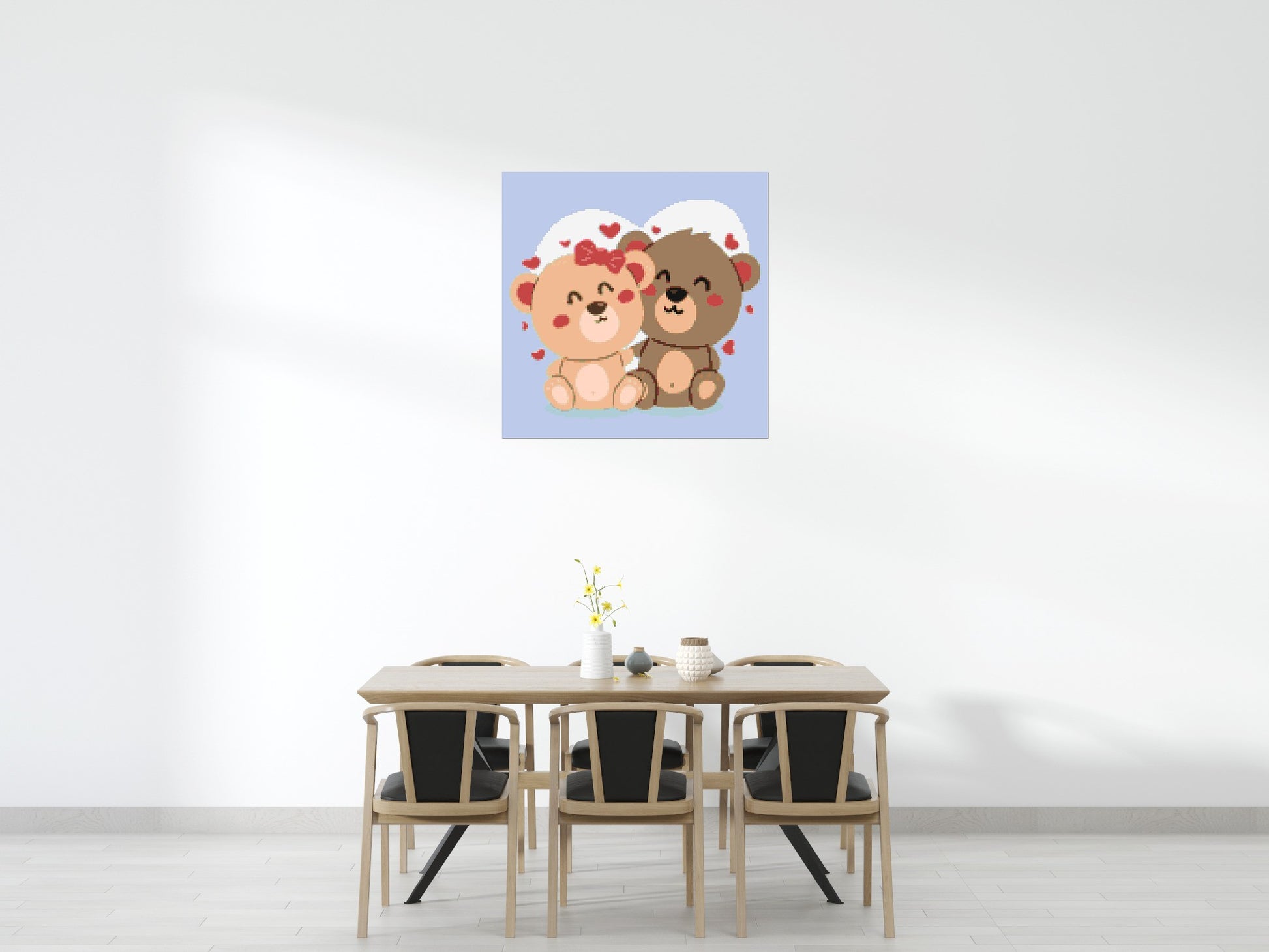 Cute Teddy Bear Couple Kawaii Vector Art - Brick Art Mosaic Kit 6x6 scene