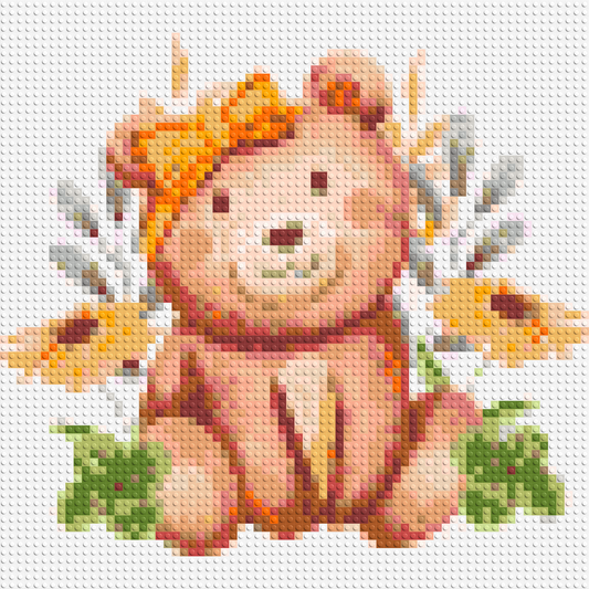 Teddy Bear with Yellow Bow and Flowers Watercolor Art - Brick Art Mosaic Kit 3x3 large