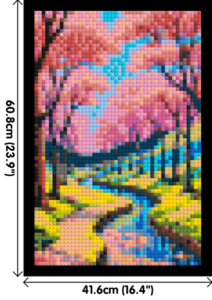 Cherry Blossom Path along Serene River Illustration - Brick Art Mosaic Kit 2x3 large