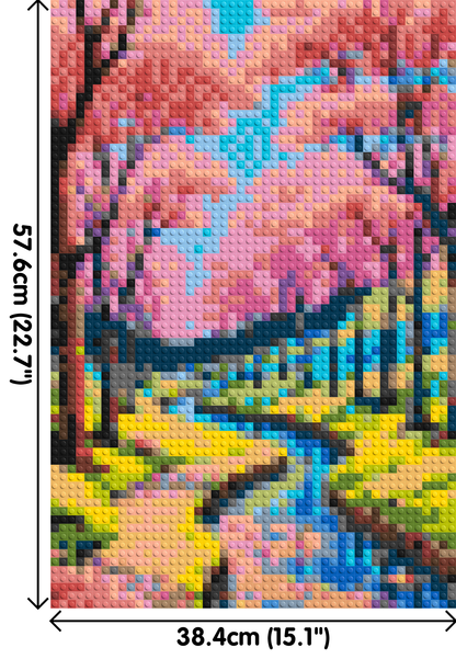 Cherry Blossom Path along Serene River Illustration - Brick Art Mosaic Kit 2x3 large