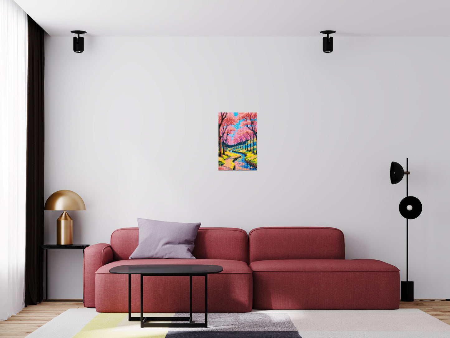 Cherry Blossom Path along Serene River Illustration - Brick Art Mosaic Kit 2x3 large