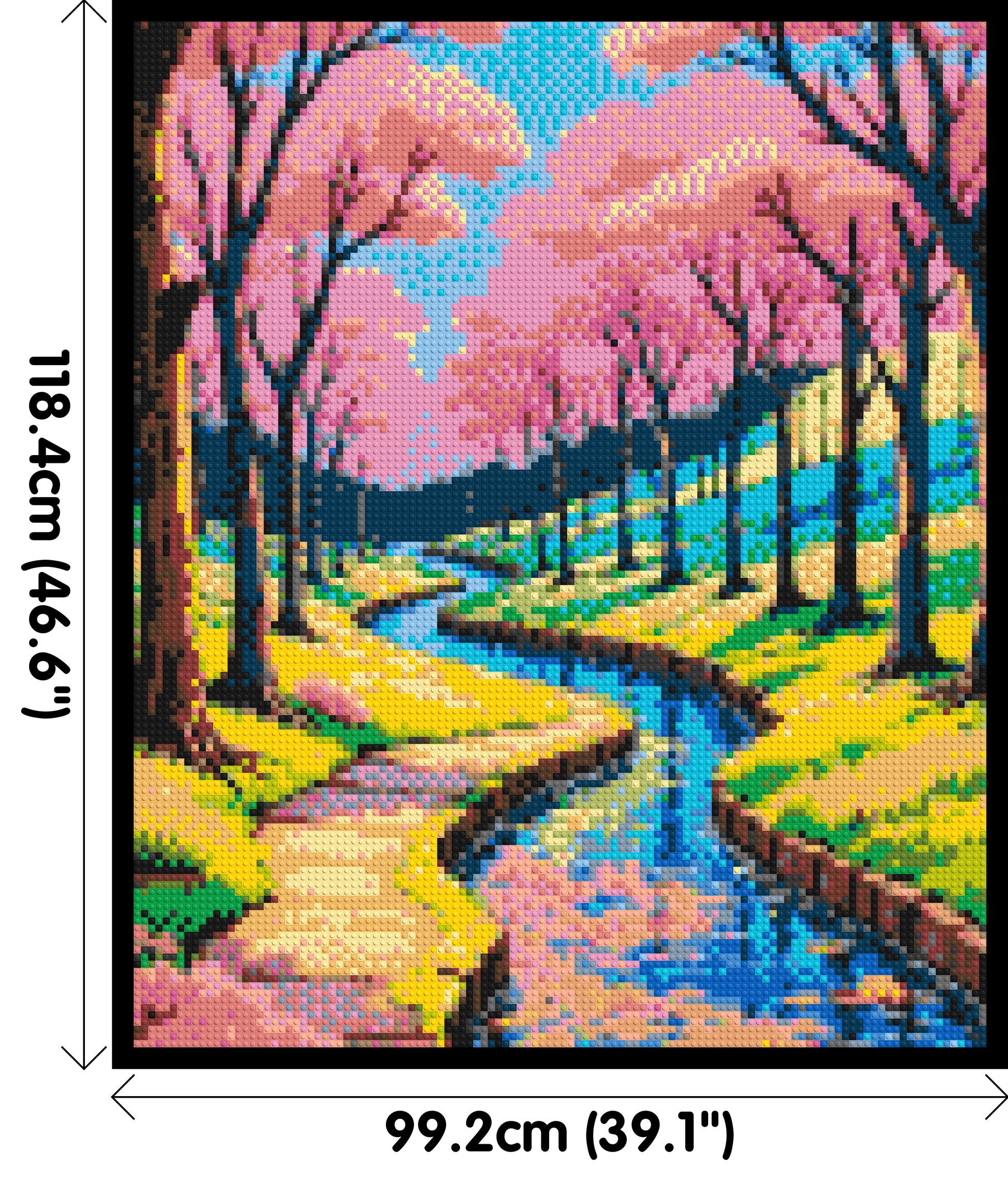 Cherry Blossom Path along Serene River Illustration - Brick Art Mosaic Kit 5x6 dimensions with frame