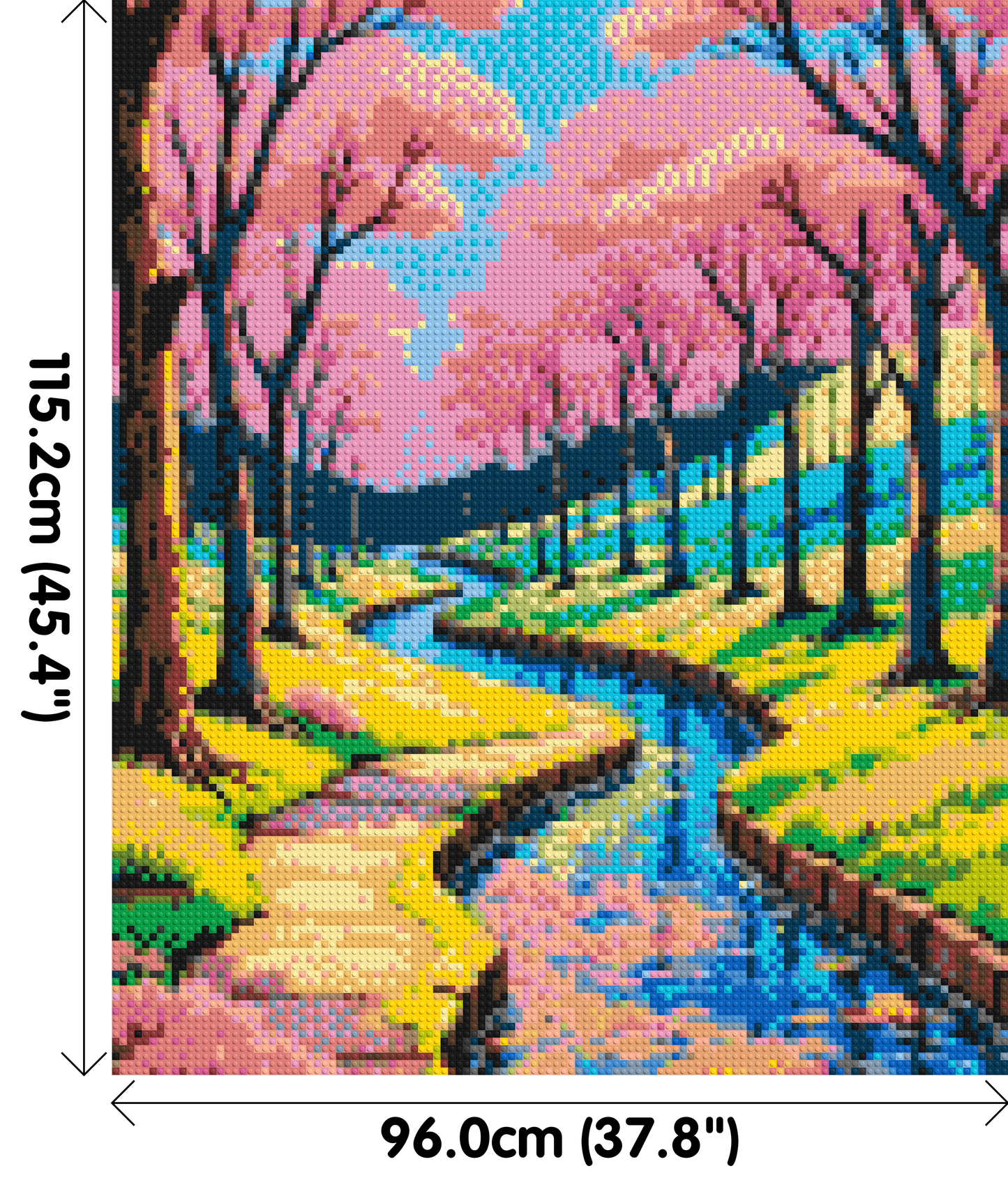 Cherry Blossom Path along Serene River Illustration - Brick Art Mosaic Kit 5x6 large
