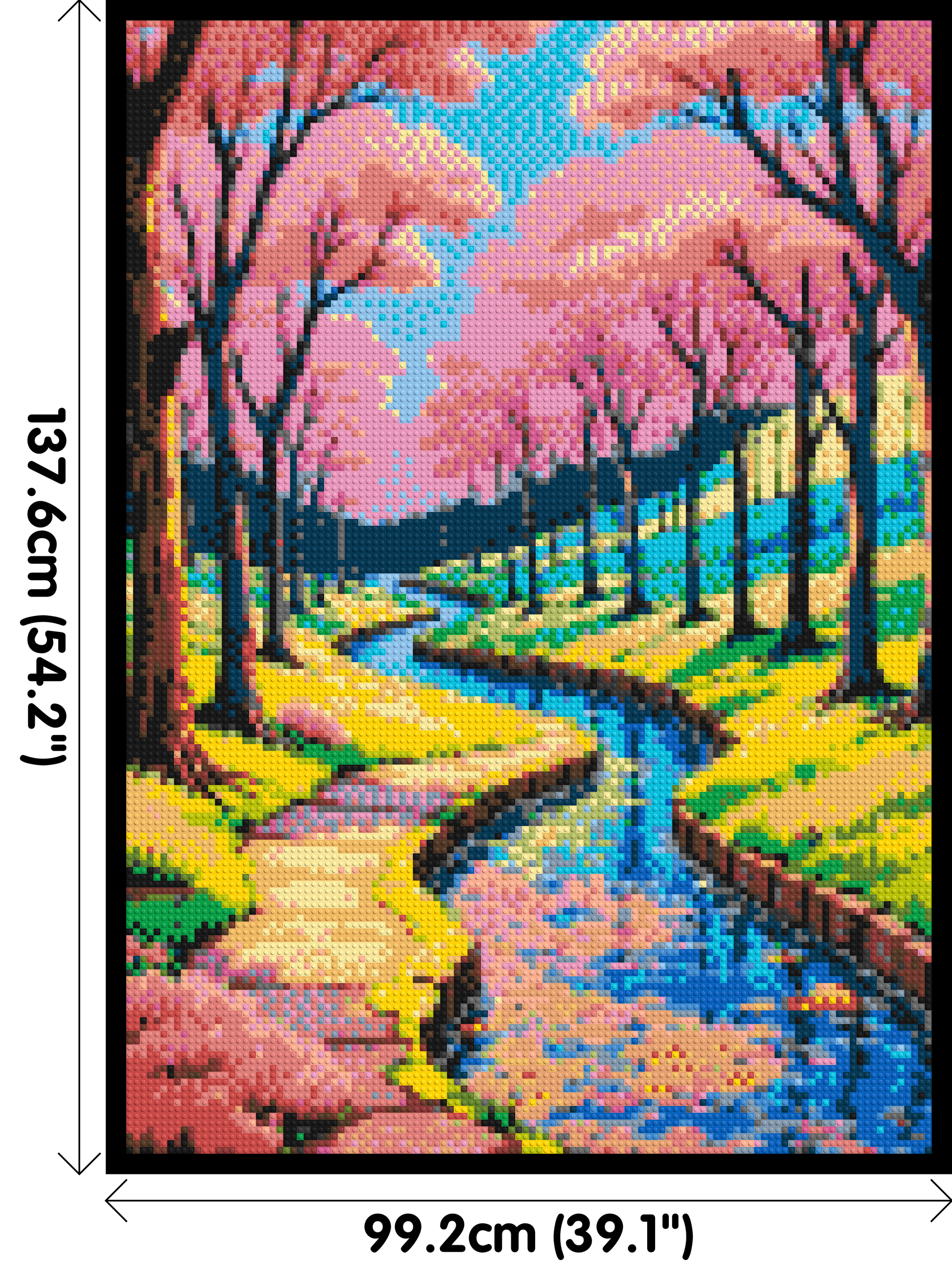 Cherry Blossom Path along Serene River Illustration - Brick Art Mosaic Kit 5x7 dimensions with frame