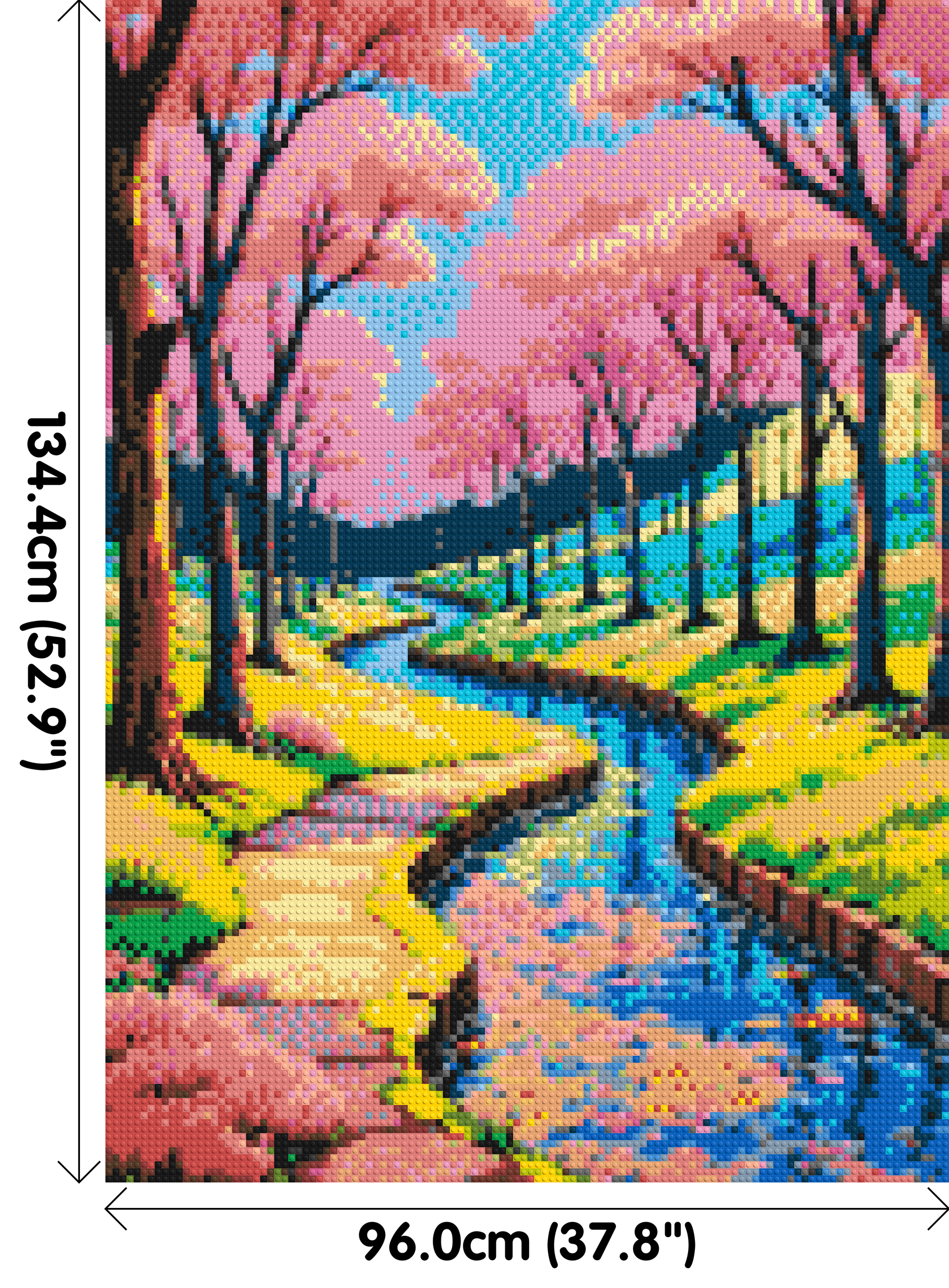 Cherry Blossom Path along Serene River Illustration - Brick Art Mosaic Kit 5x7 dimensions