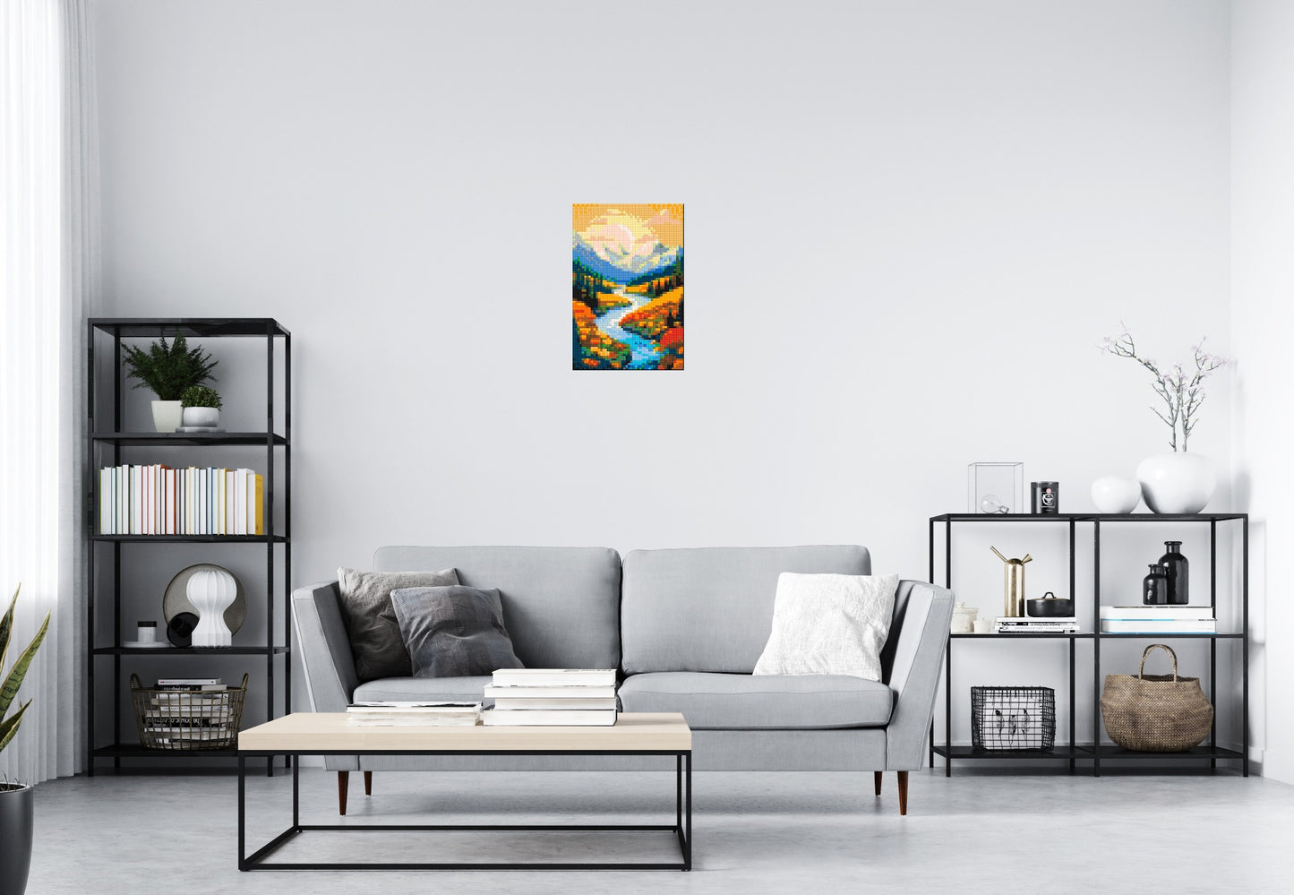 Mountain Valley River with Autumn Flowers Illustration - Brick Art Mosaic Kit 2x3 large